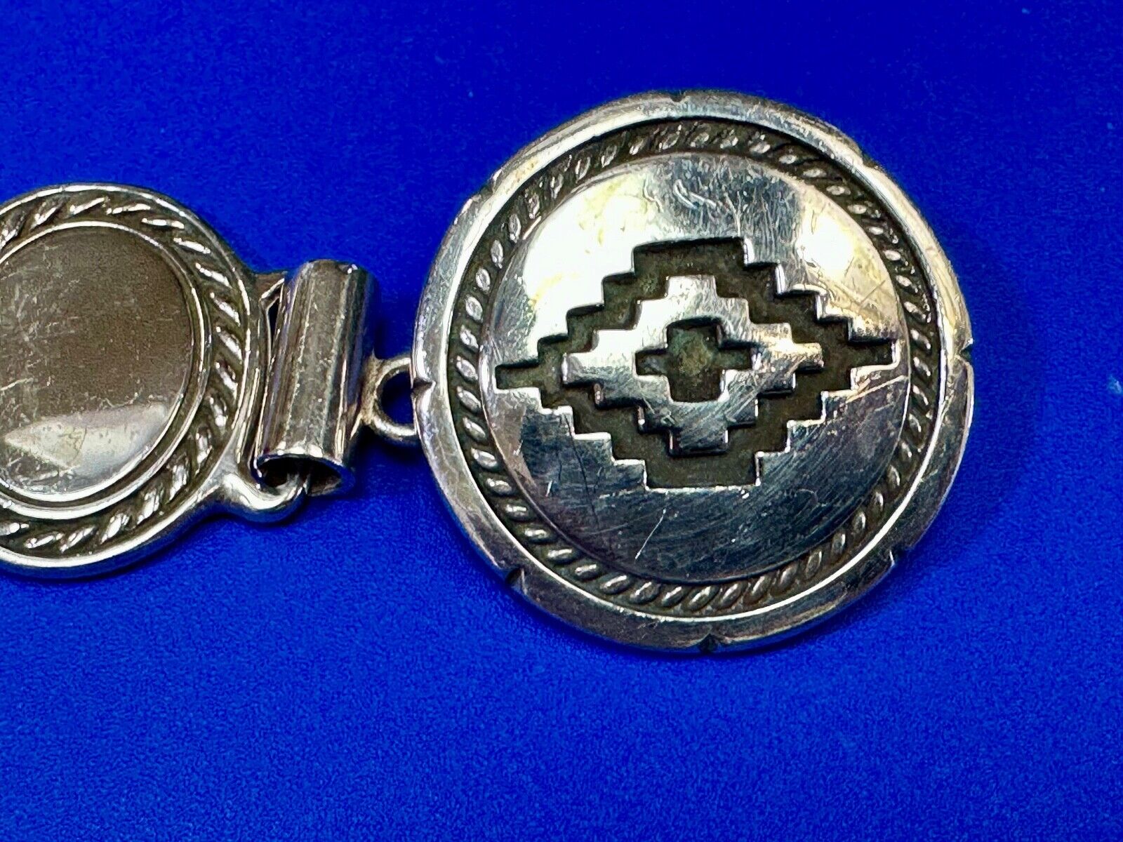 Antique 900 Silver three piece 5" wide southwest concho pattern belt buckle