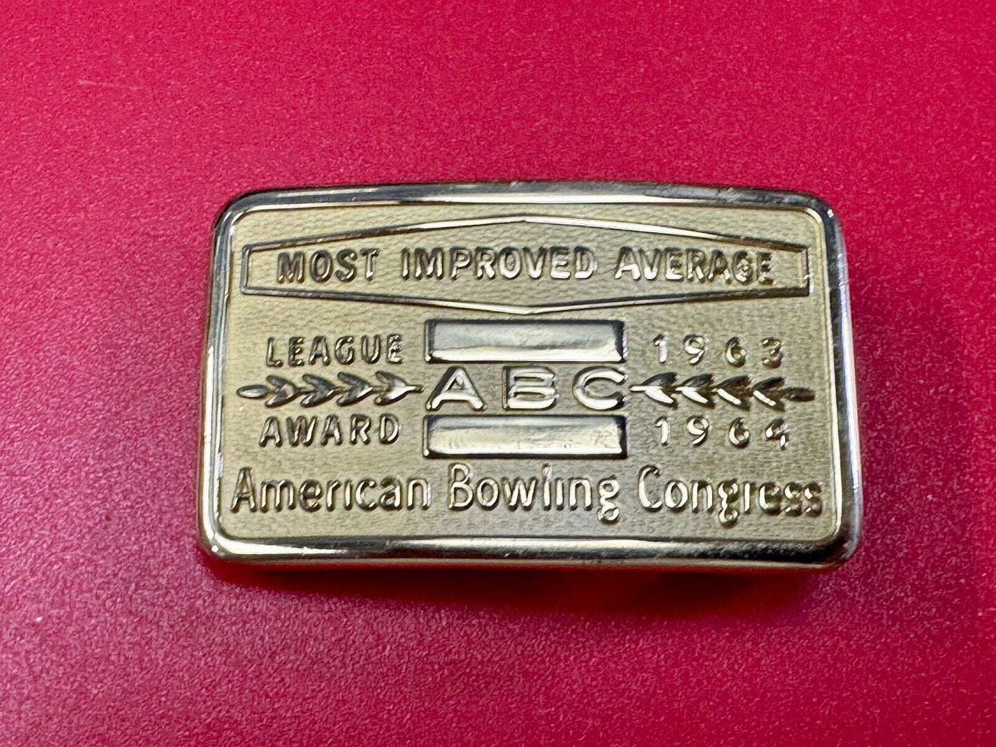 ABC Bowling League Award NOT engraved most improved trophy 1963 NOS belt buckle