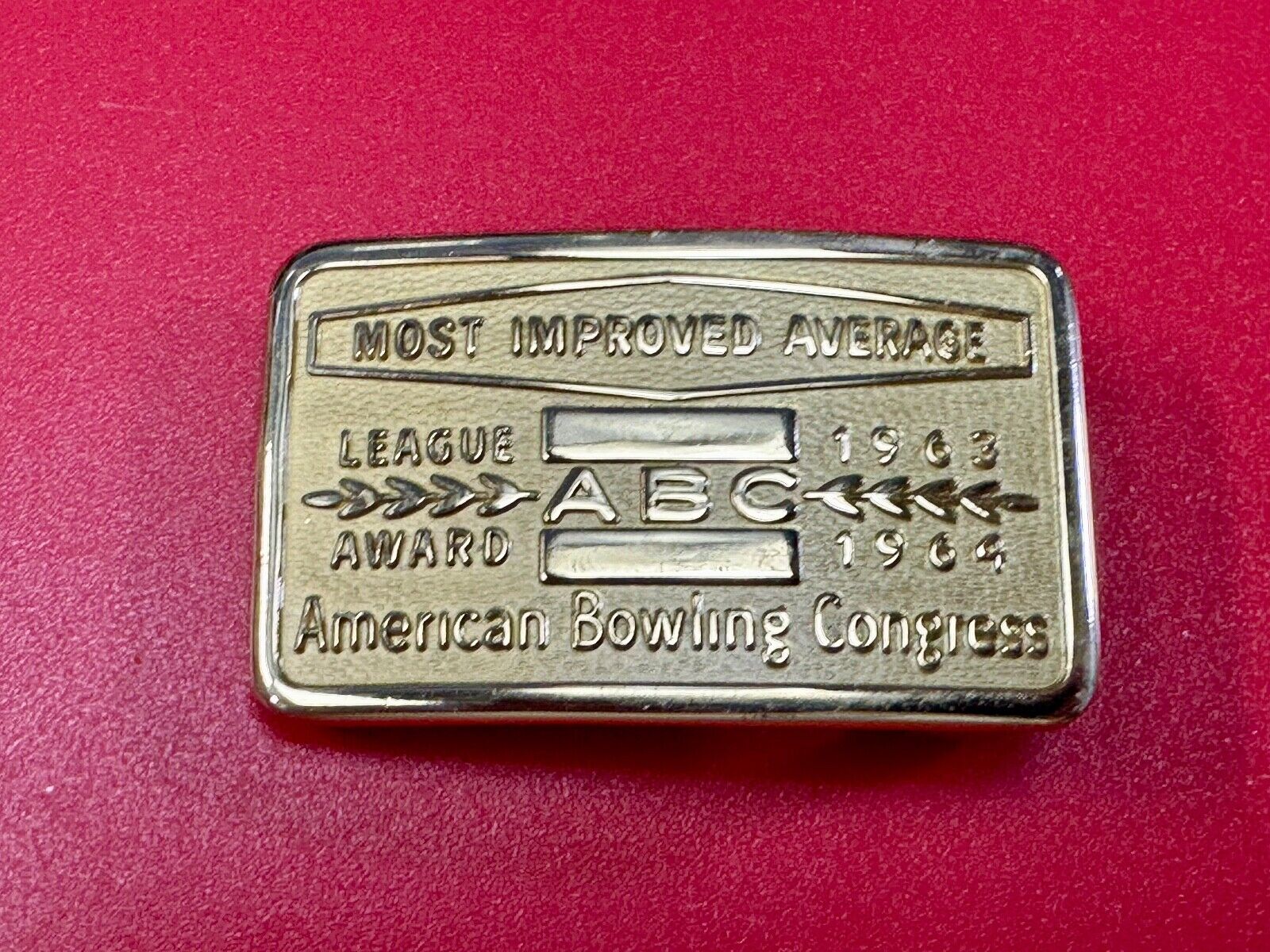 ABC Bowling League Award NOT engraved most improved trophy 1963 NOS belt buckle