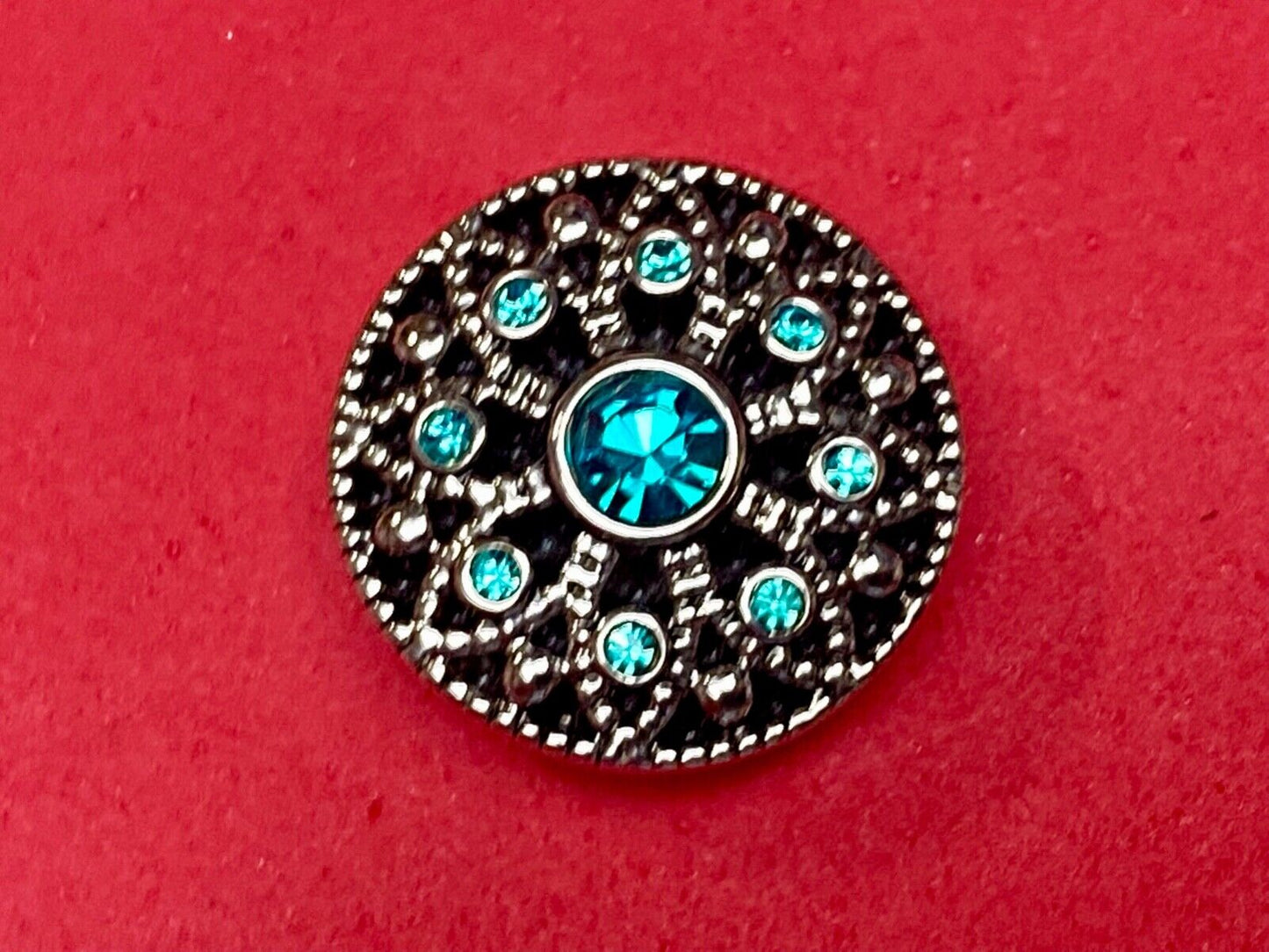 Turquoise blue color Rhinestone Accented 18mm silver tone Ginger Snaps