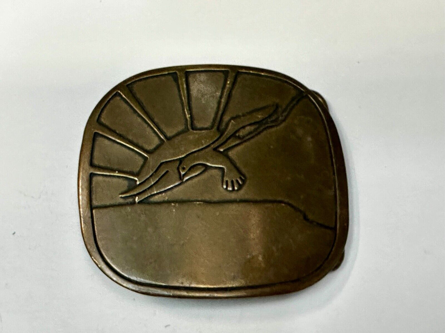 Abstract Eagle Over Sunset / Turtle Swimming Solid Brass Hippy Style Belt Buckle