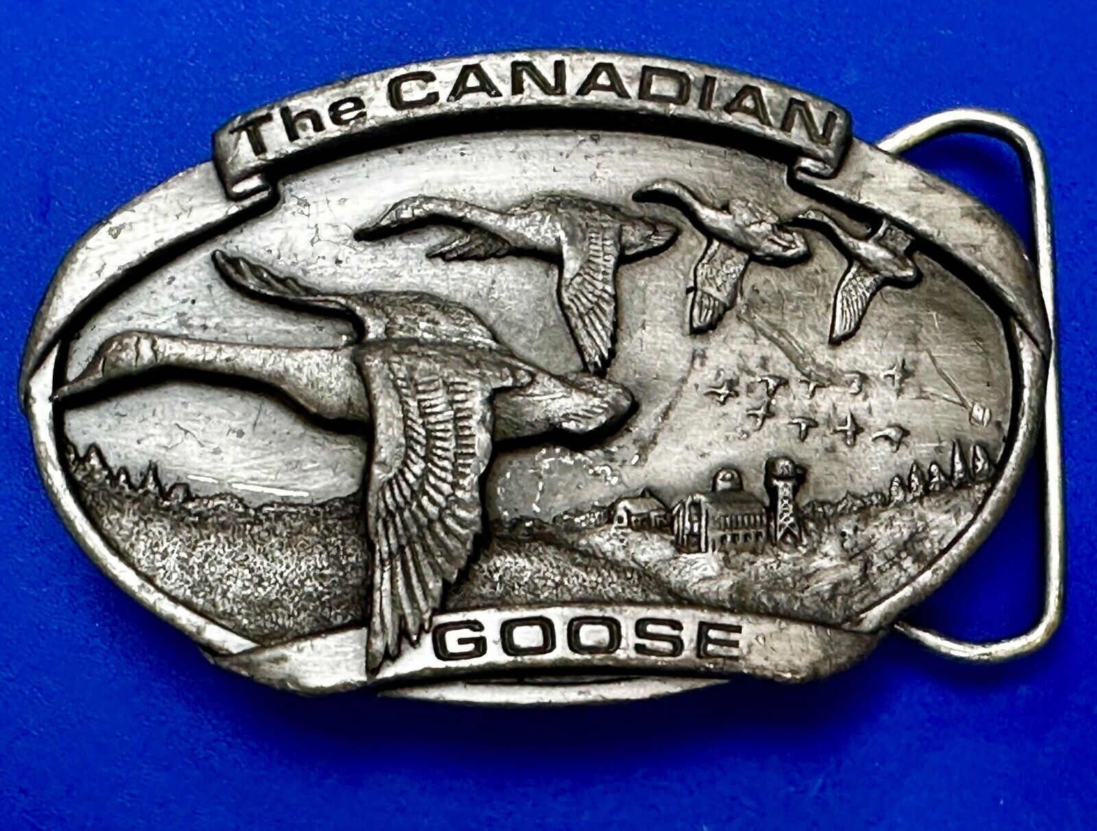 The Canadian Goose Migrating  Flying Brass Vintage 1983 Belt Buckle by Bergamot