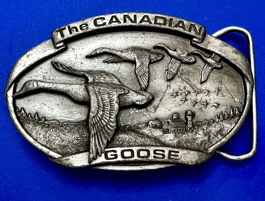 The Canadian Goose Migrating  Flying Brass Vintage 1983 Belt Buckle by Bergamot