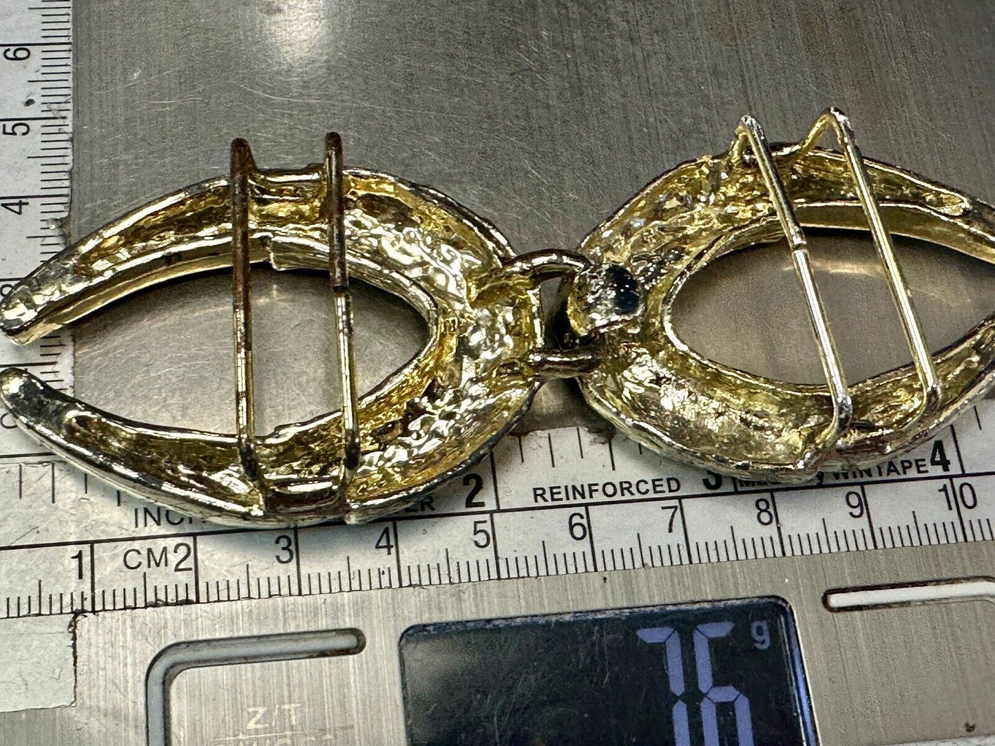 Two piece gold tone Horn Shape? interconnecting vintage belt buckle