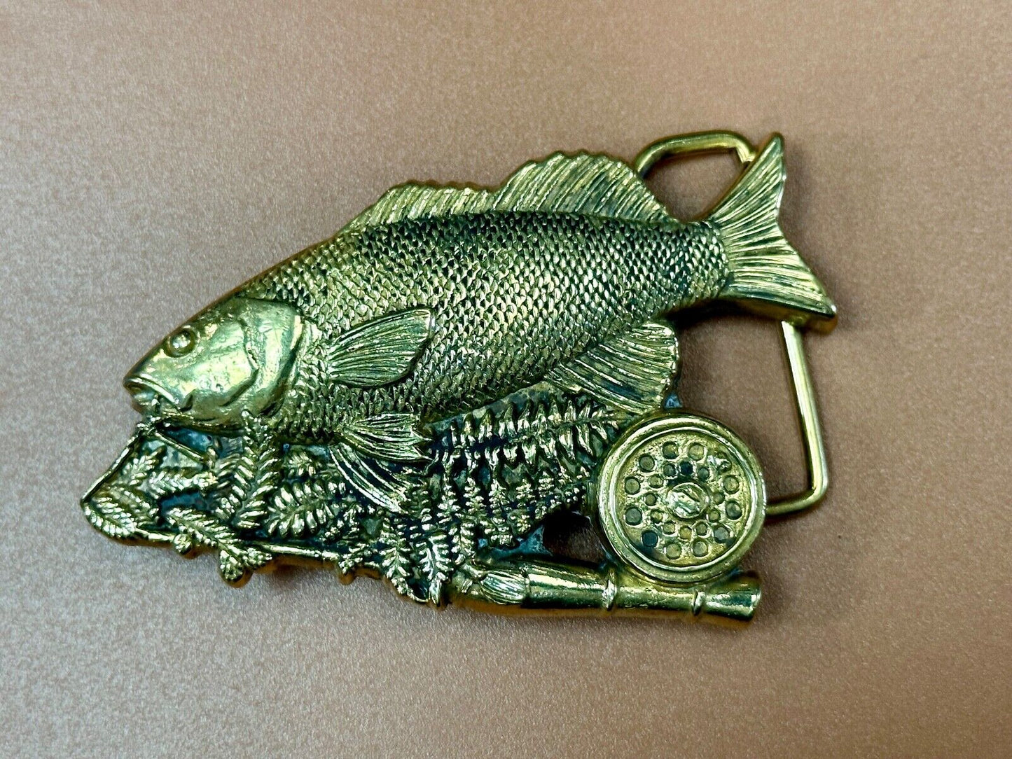Trout Fishing Cutout sports fish vintage Baron Buckles solid brass belt buckle