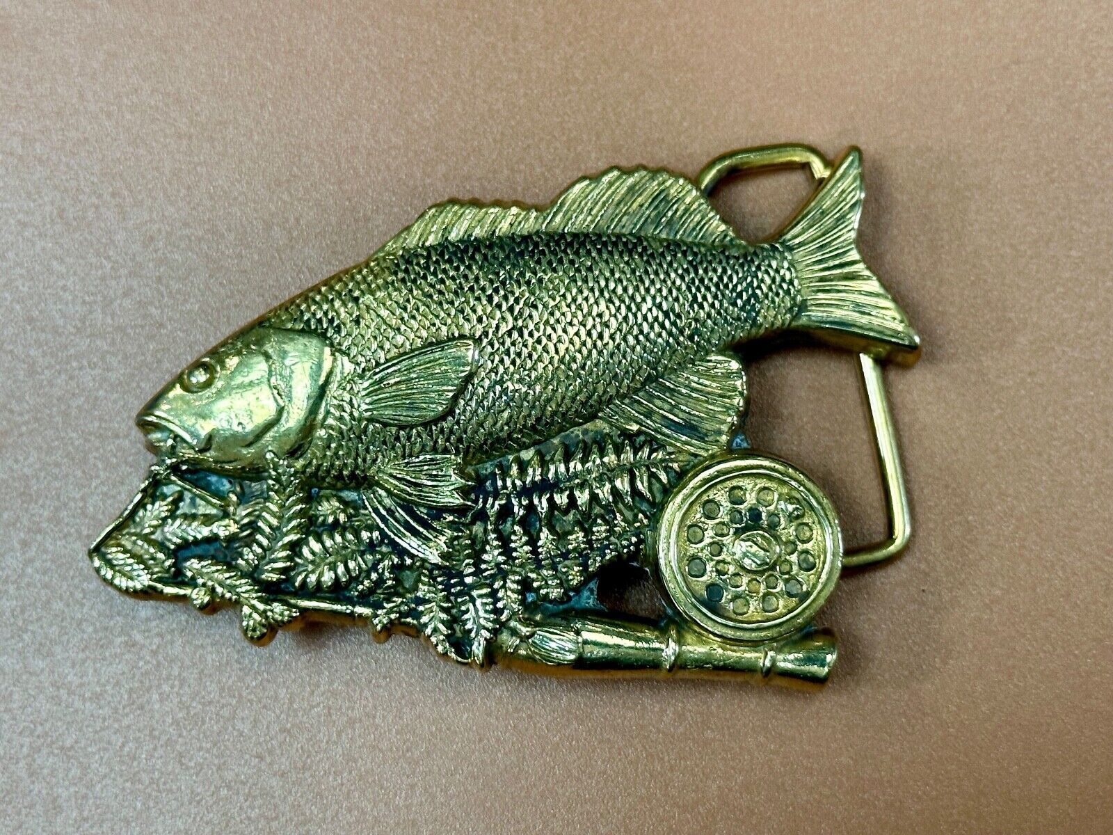 Trout Fishing Cutout sports fish vintage Baron Buckles solid brass belt buckle
