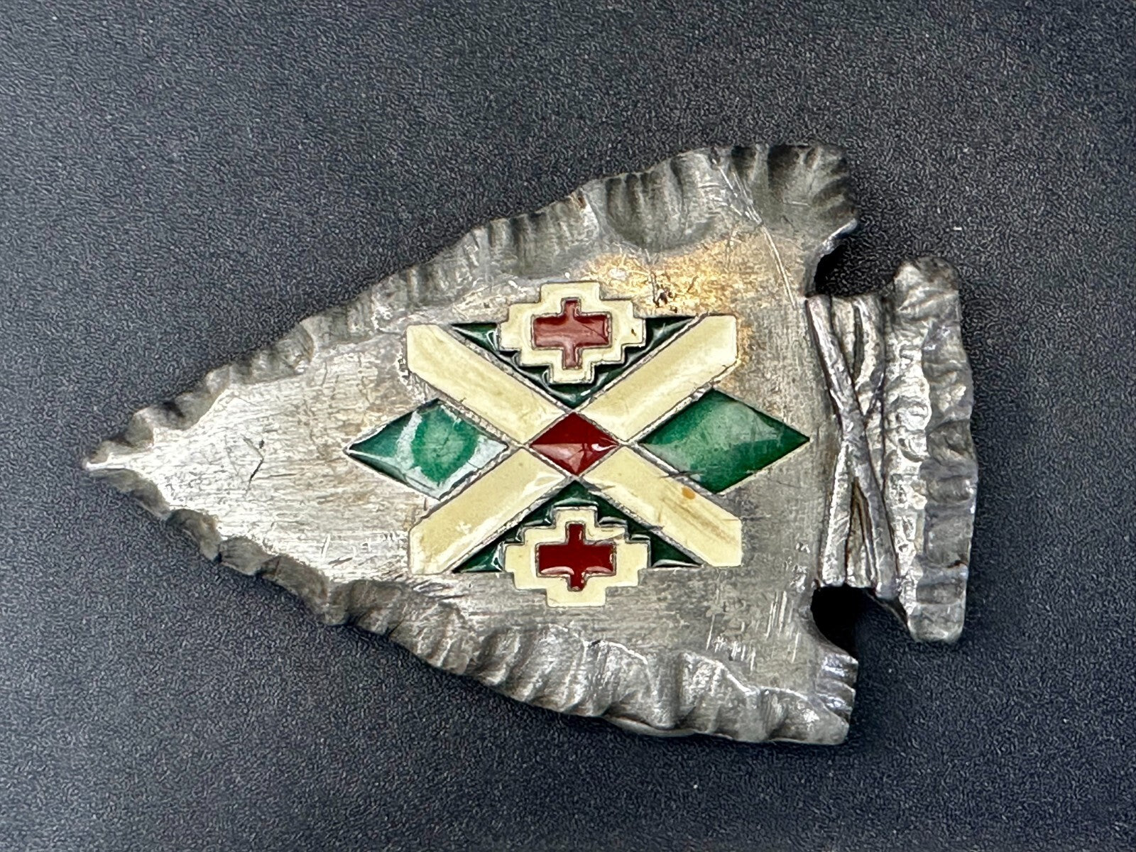 Arrowhead Native American Tribal Art Pattern VTG 1991 Siskiyou Belt Buckle U-92