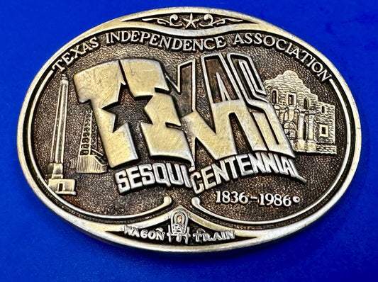 Texas State Sesquicentennial 150 year celebration solid brass ADM belt buckle