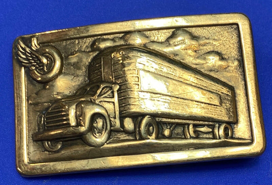 Tire Wing Semi Retro Tanker Transport Trailer big rig driver stamped belt buckle