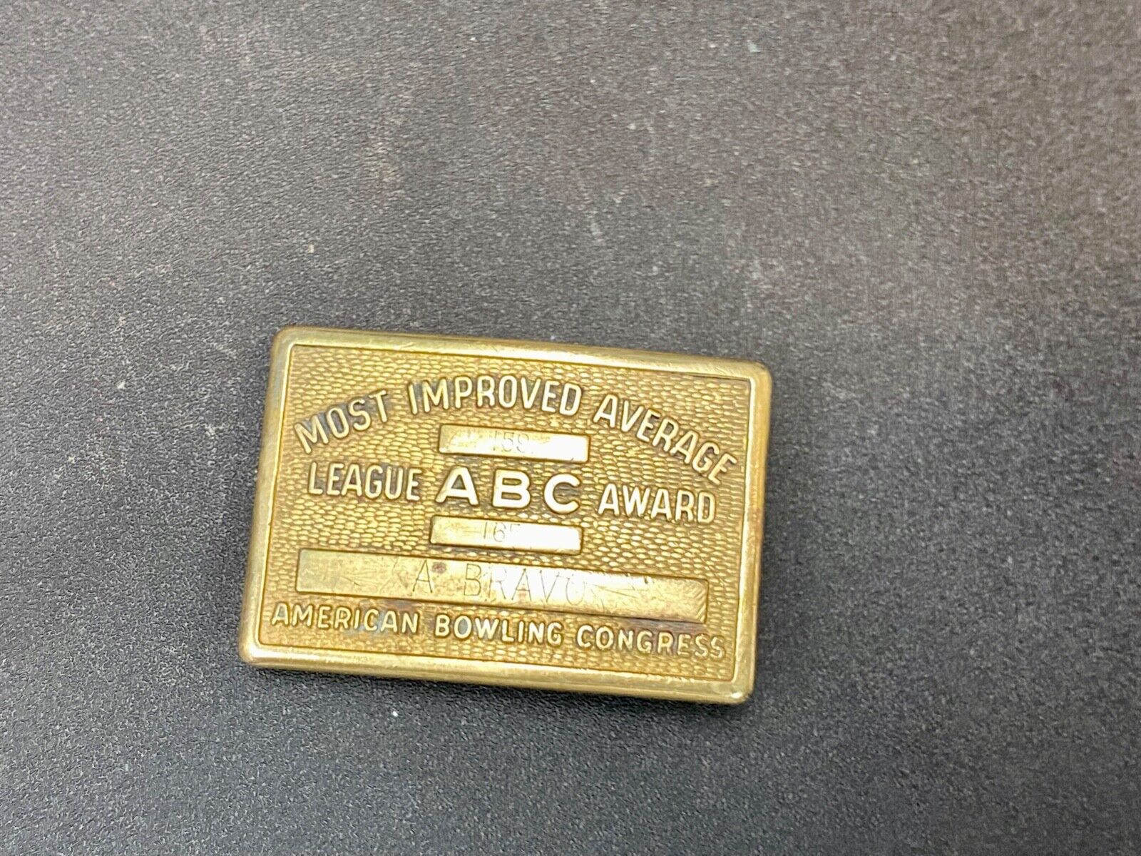ABC Bowling Bowler's BLANK Most improved average award Vintage belt buckle