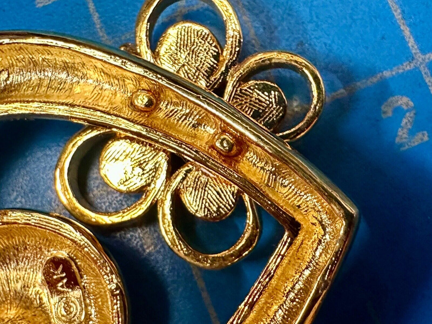AK Anne Klein signed gold tone heart with rhinestone butterfly Brooch Pin