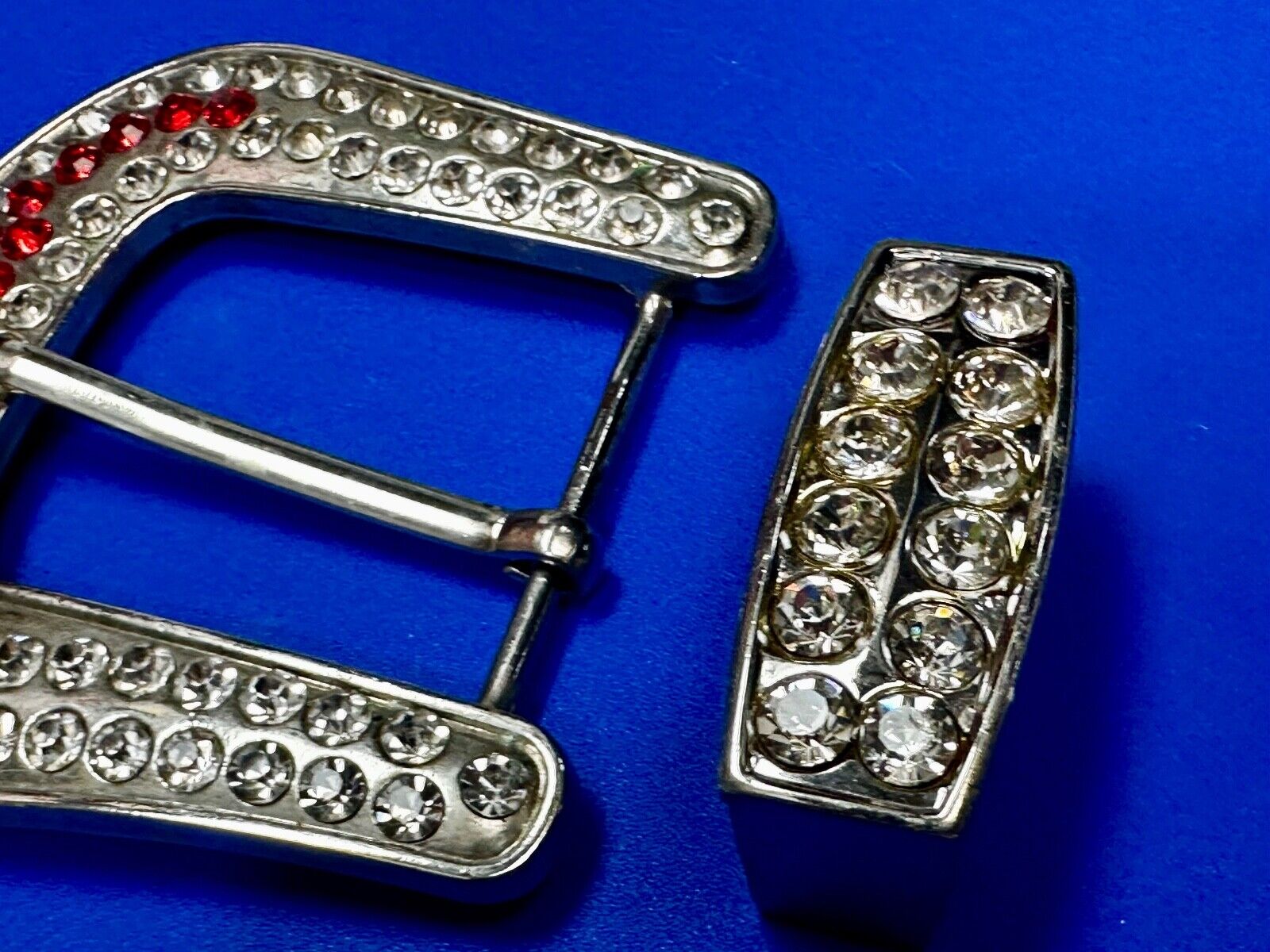 Two Piece Ranger Silver Tone Rhinestone Covered Belt Buckle Set  - with Keeper