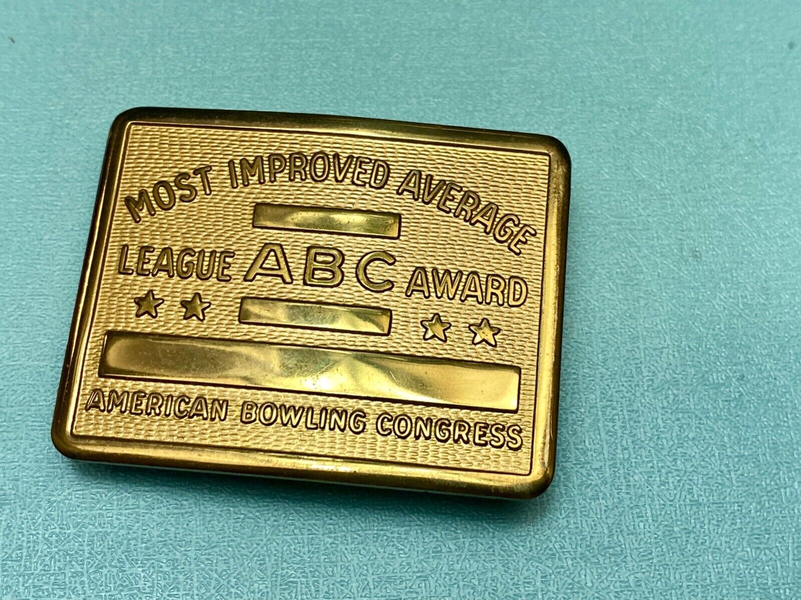 ABC Bowling League Award - NOT engraved most improved trophy NOS  belt buckle