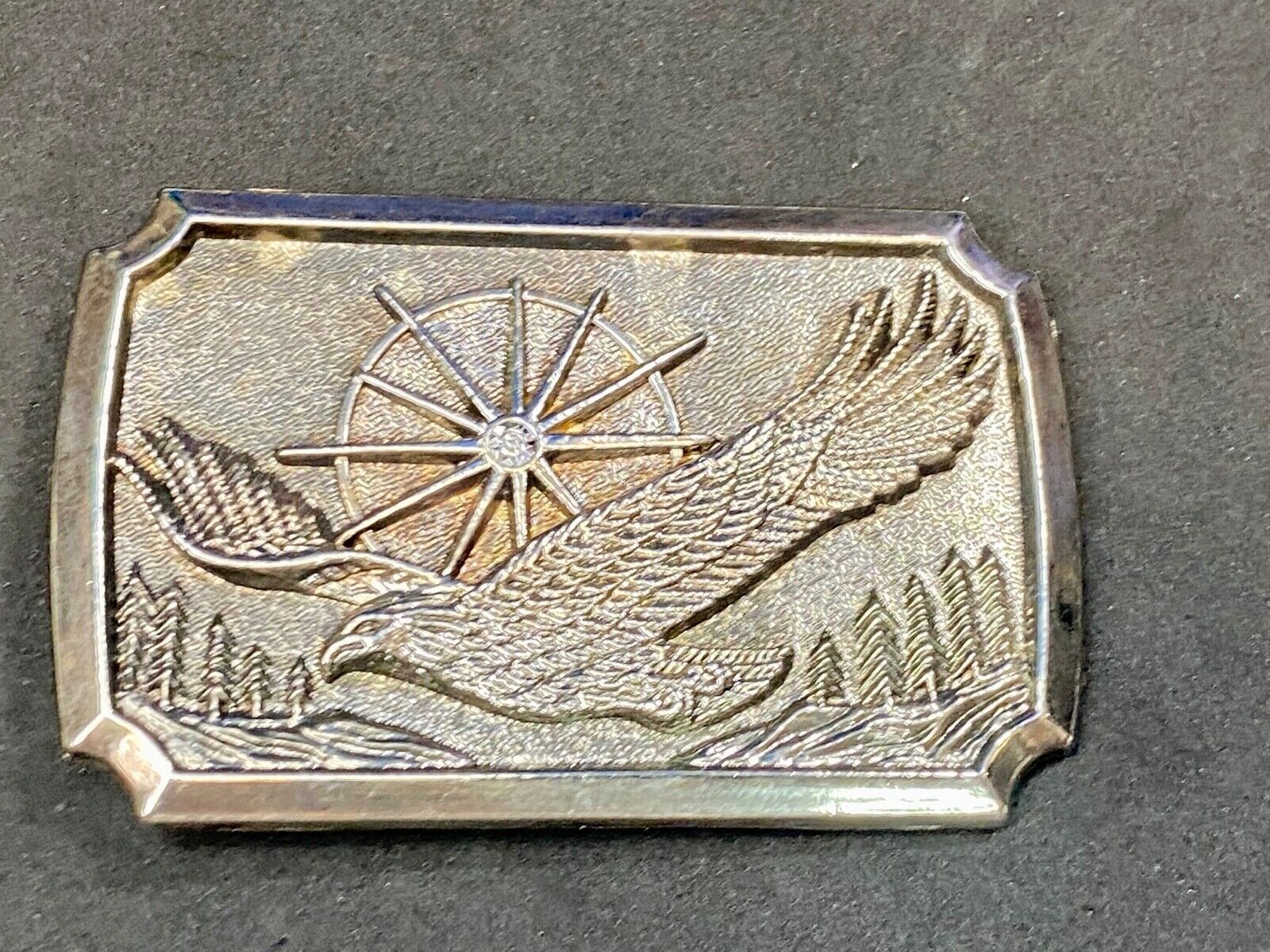 American Eagle Flying wings wide with star sun burst! Rectangular belt buckle 