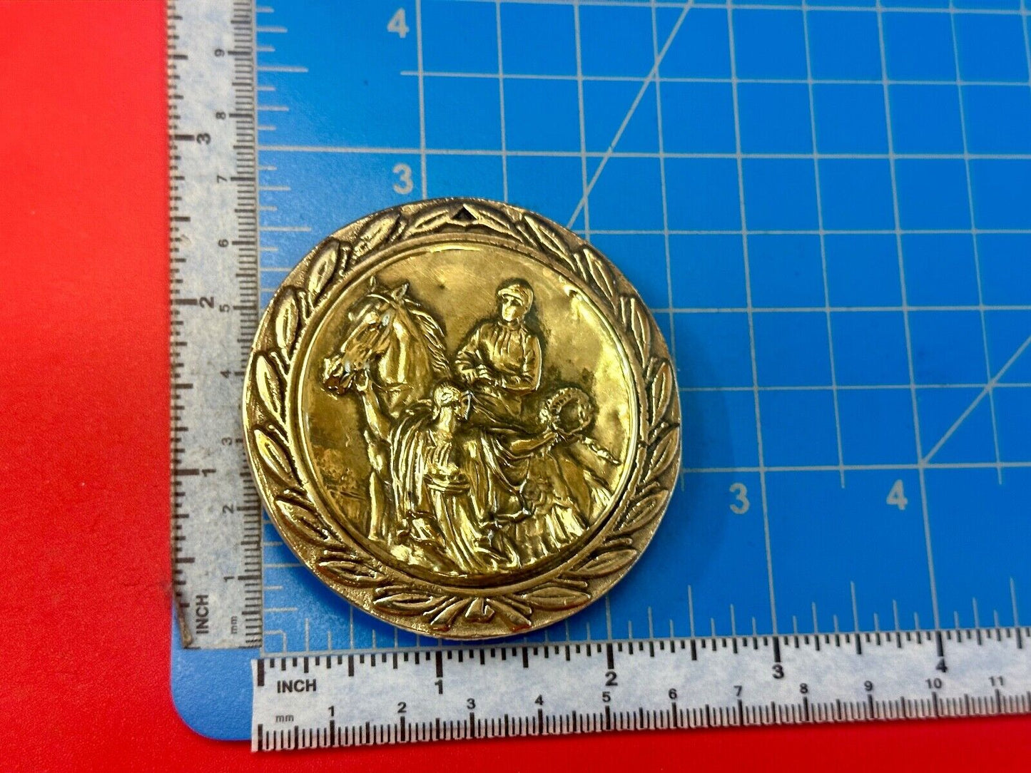 Unique Horse & polo Rider Dress Belt Buckle - Vintage 70s Baron Brass Taiwan