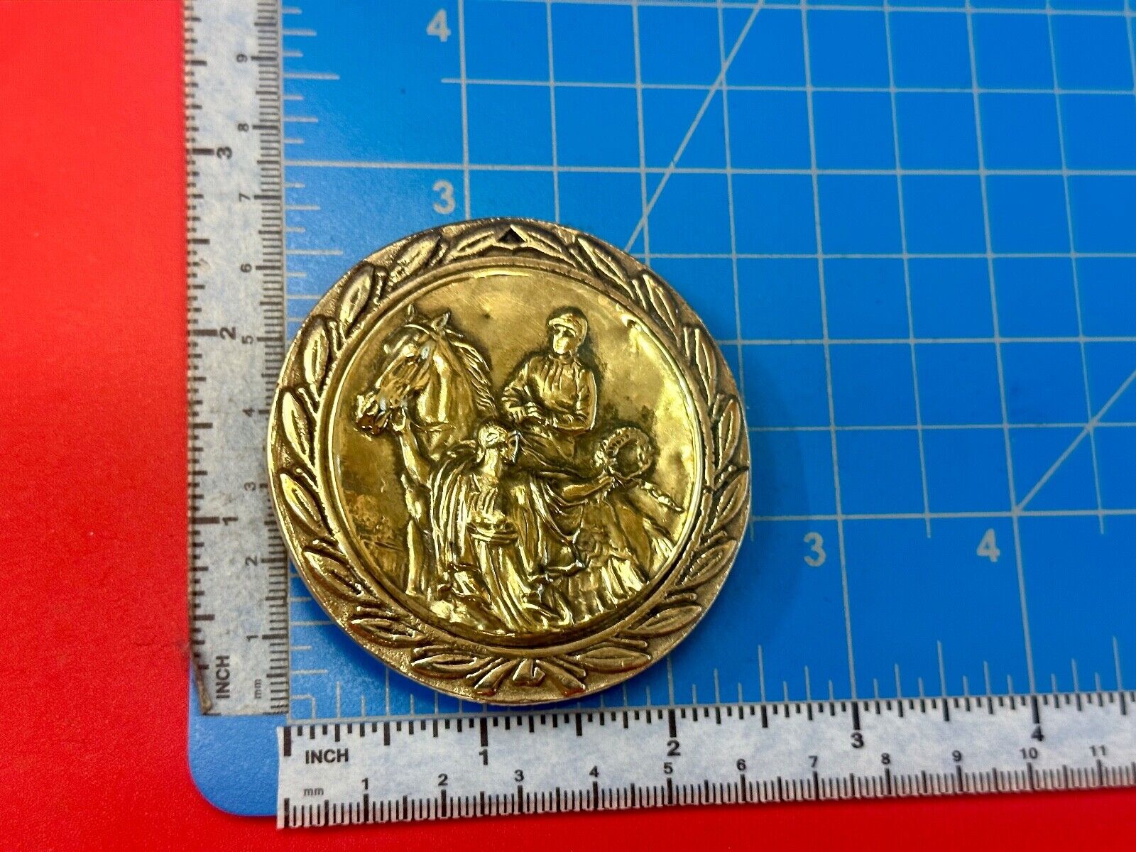 Unique Horse & polo Rider Dress Belt Buckle - Vintage 70s Baron Brass Taiwan