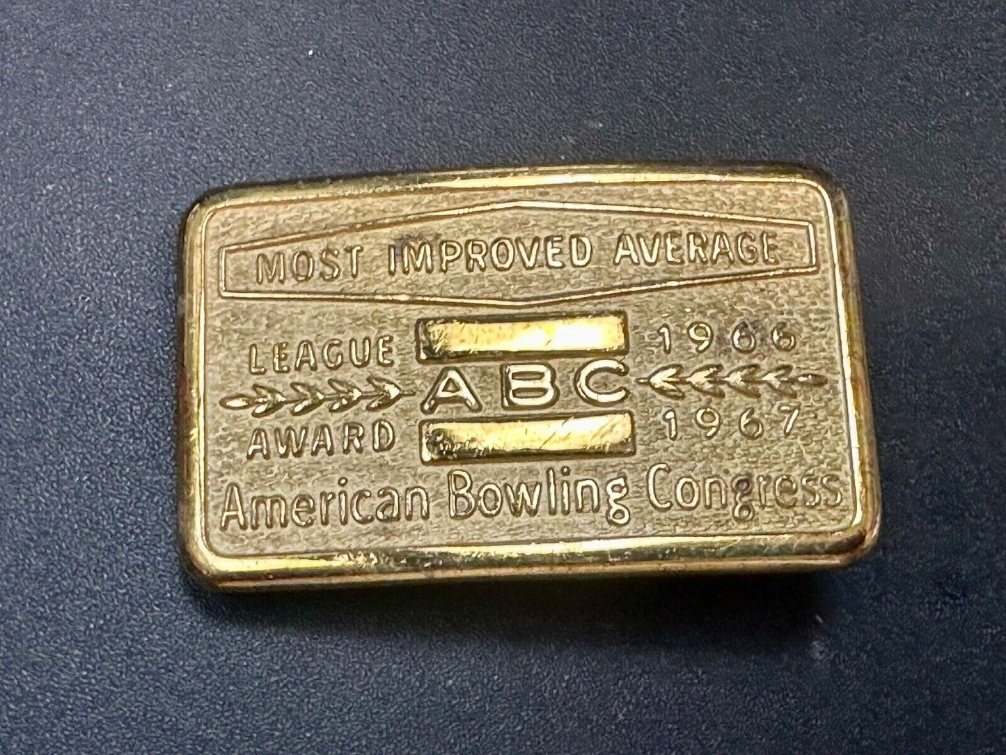 1966 - 67  MOST IMPROVED BOWLING AVERAGE - BLANK -  BELT BUCKLE ABC LEAGUE AWARD