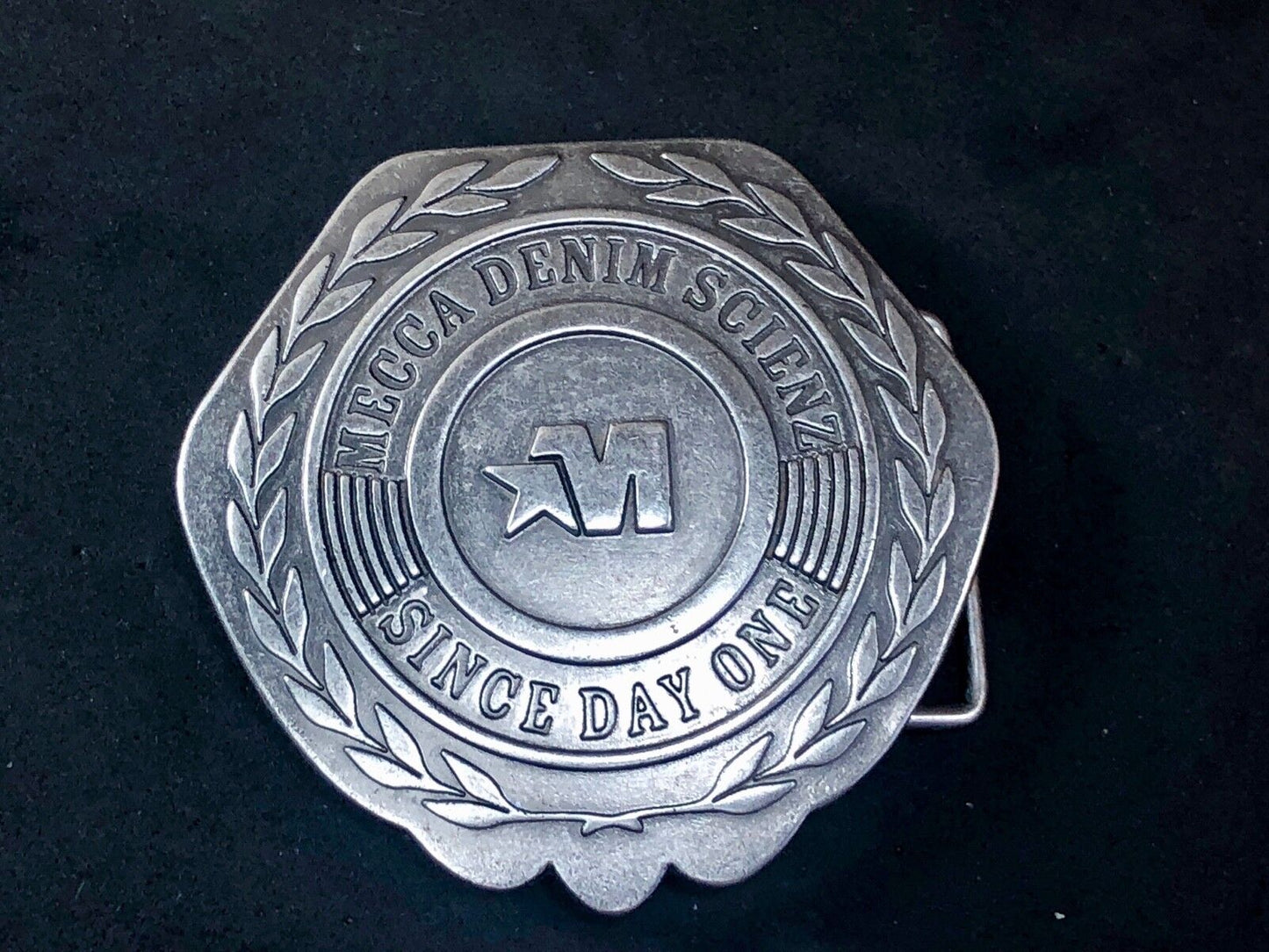 Unique shape , Vintage MECCA DENIM SCIENZ BELT BUCKLE - SINCE DAY ONE