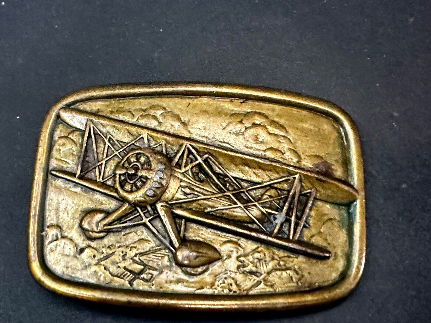 Airplane - Pilots Plane Bi_Wing Avon Vintage 1985 Flying Americana Belt Buckle