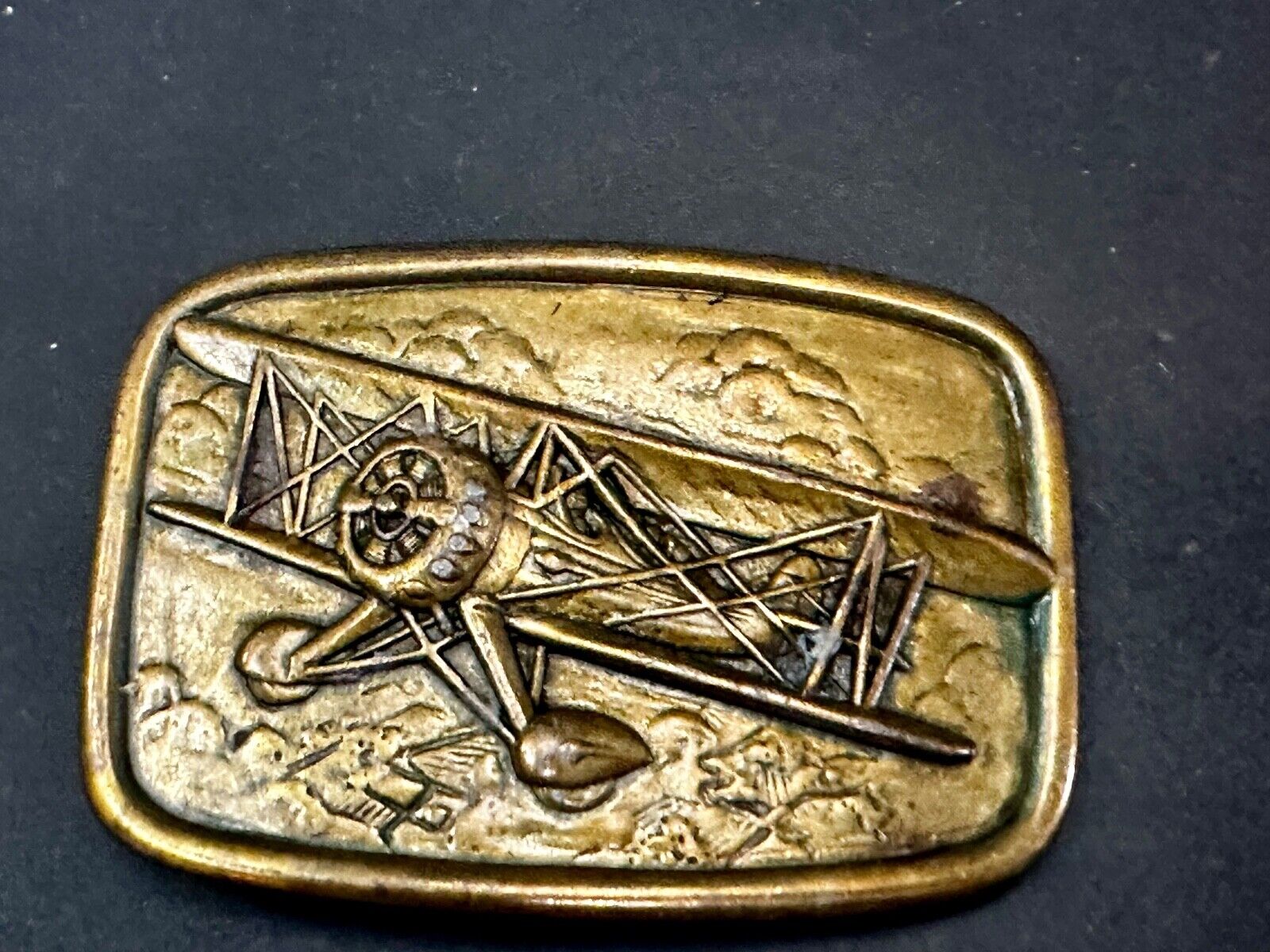 Airplane - Pilots Plane Bi_Wing Avon Vintage 1985 Flying Americana Belt Buckle