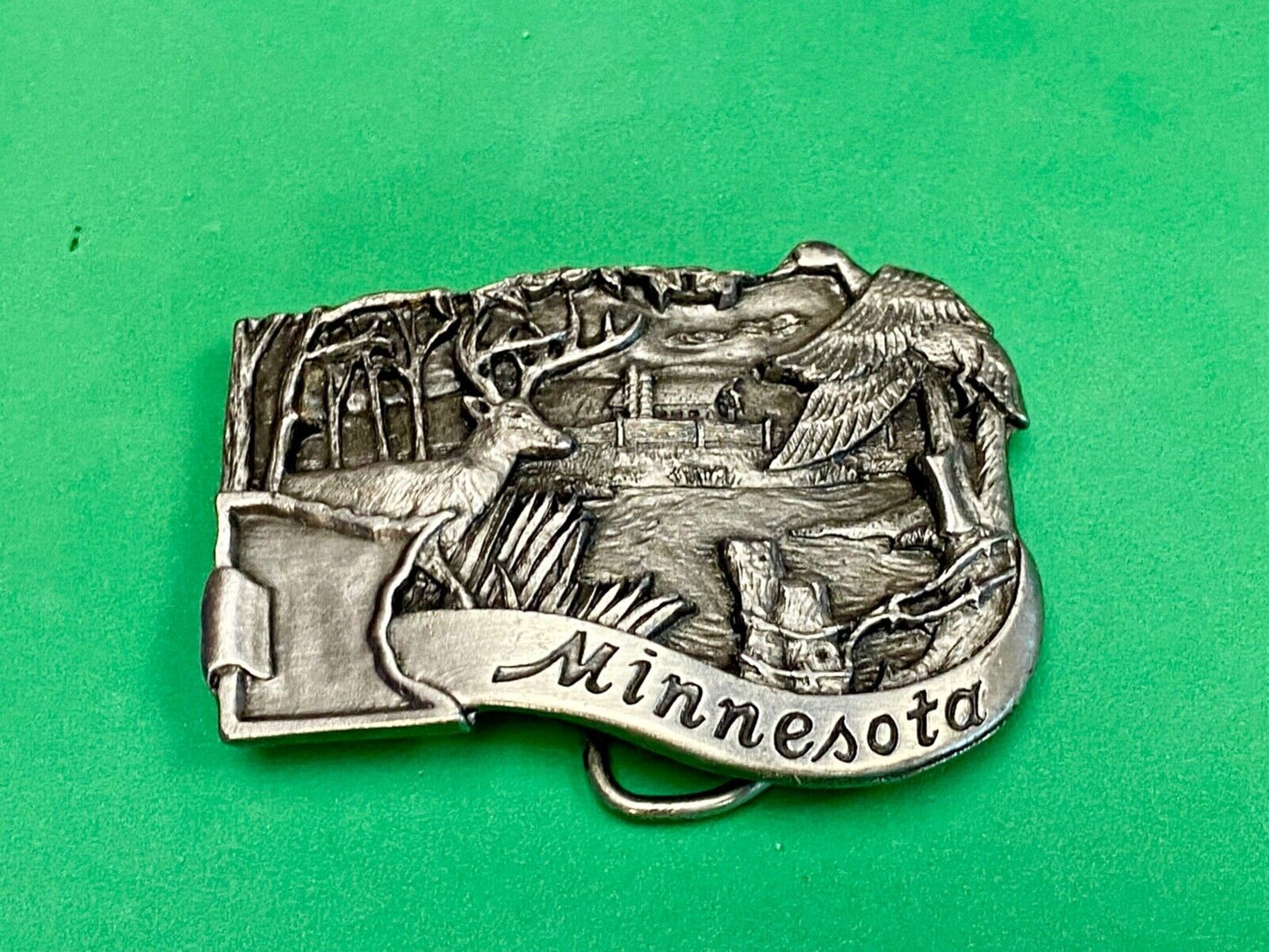 Vintage 1982 Minnesota Beautiful State Deer River Belt Buckle By Siskiyou