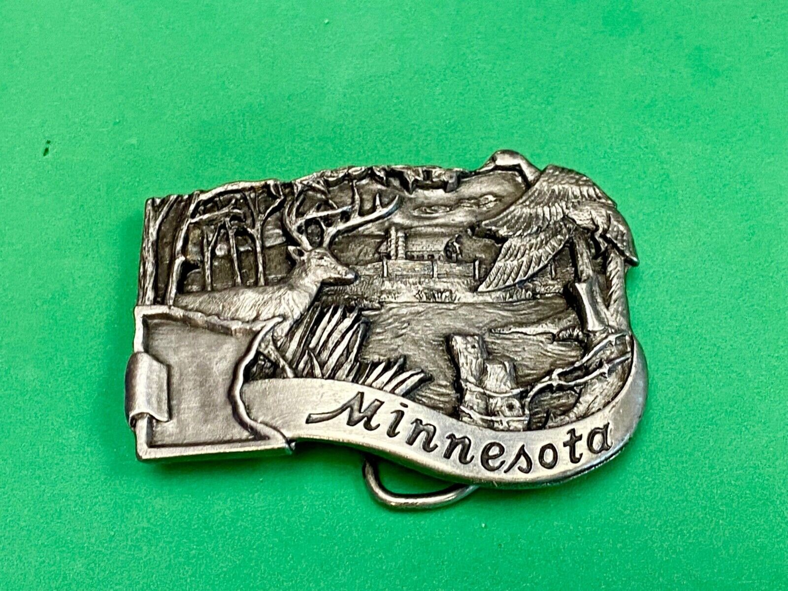 Vintage 1982 Minnesota Beautiful State Deer River Belt Buckle By Siskiyou
