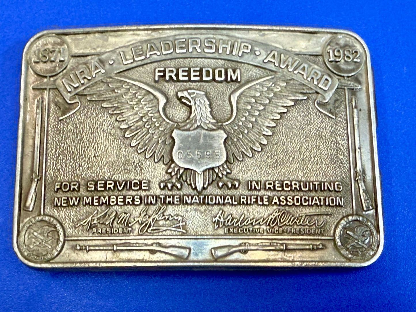 Vintage 1982 NRA National Rifle Association Leadership Award Belt Buckle