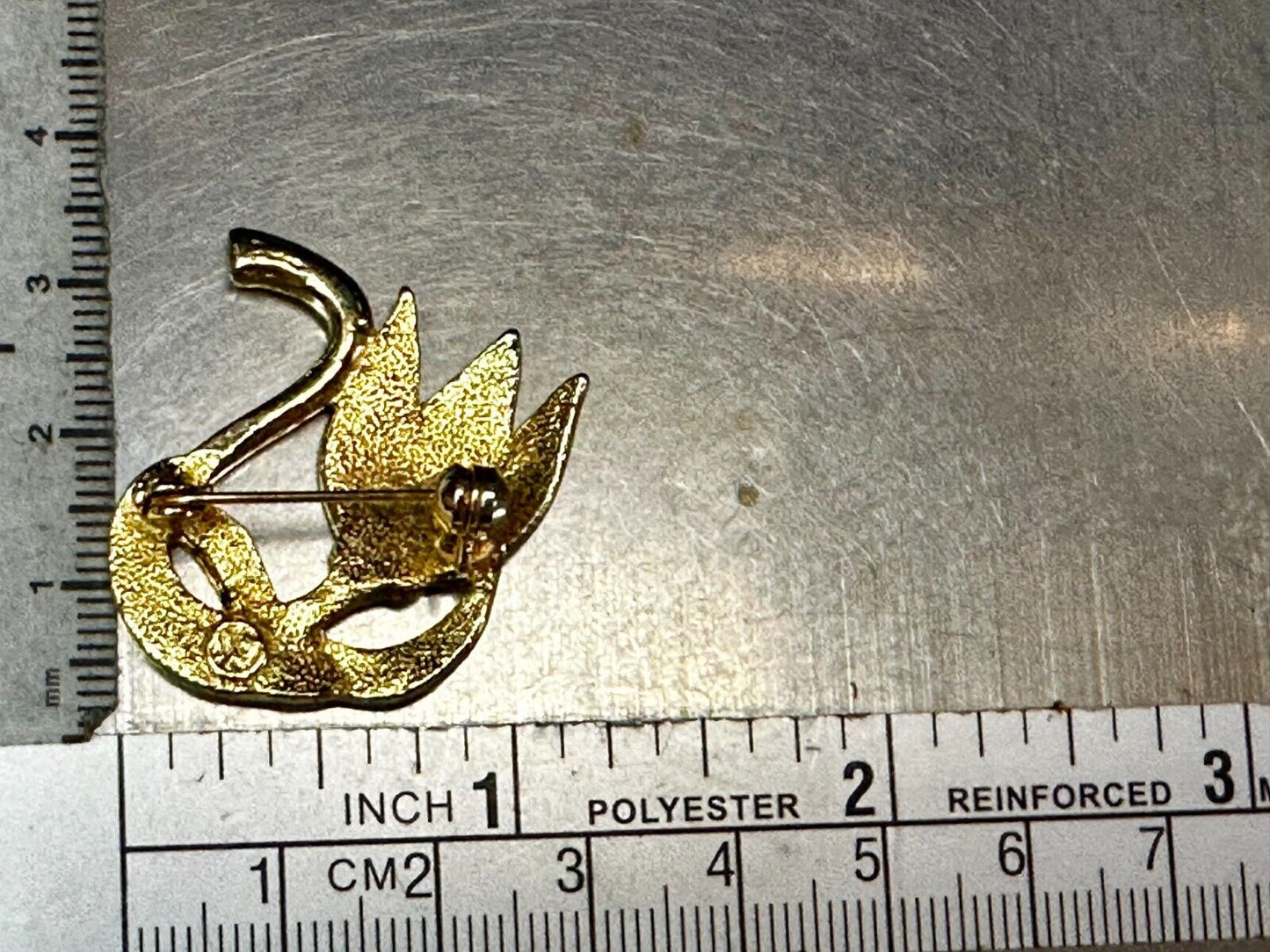 Tulip Lotus Flower Red Green Enamel Gold Tone Brooch Pin Signed by SFJ