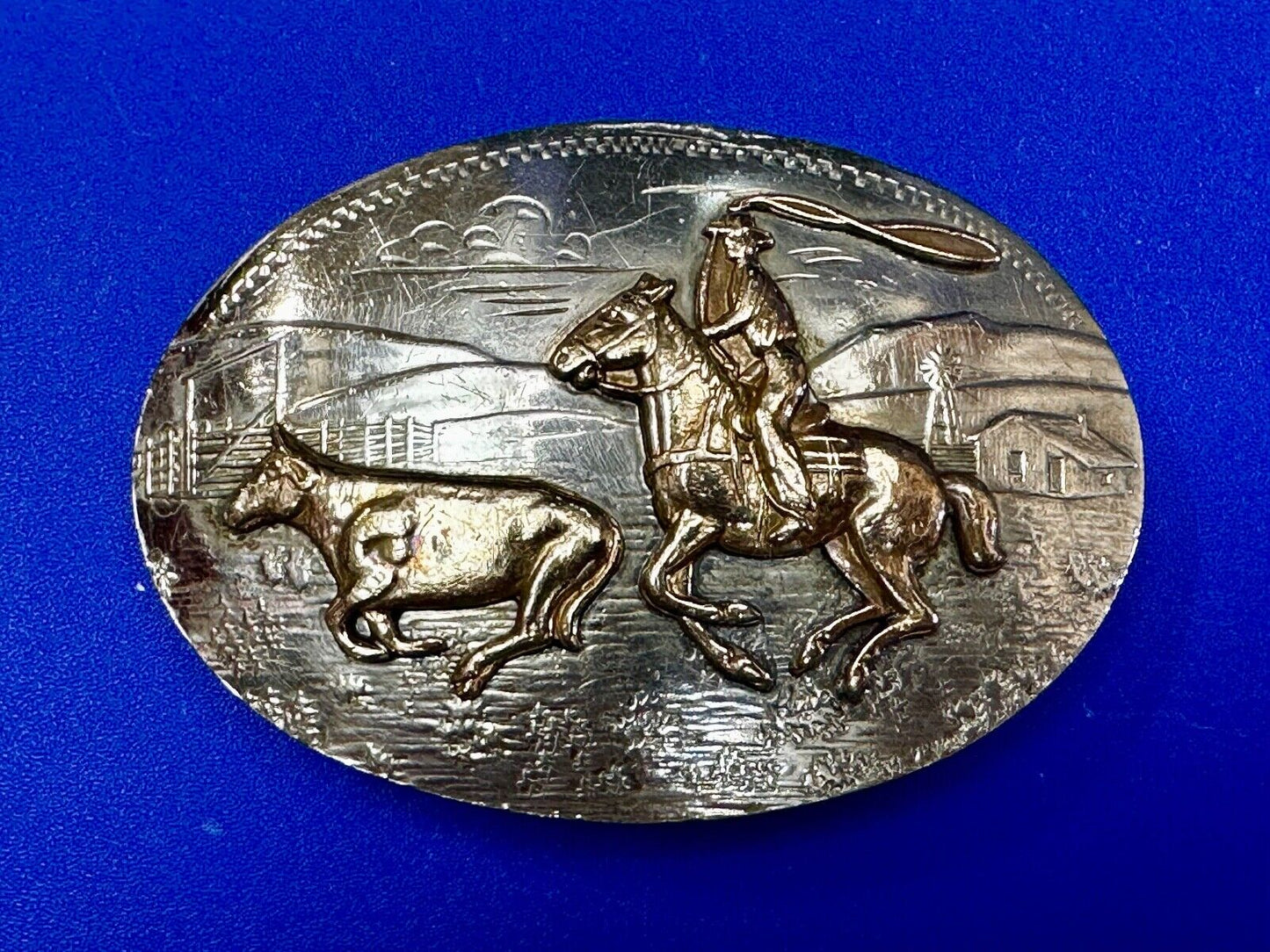 Two Horse Riding Cowboy's German Silver Belt Buckle by Comstock Silversmiths