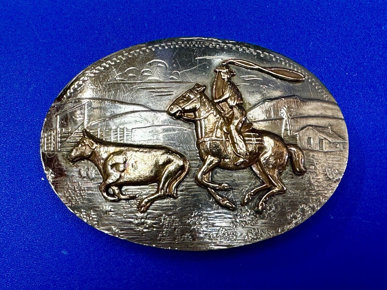 Two Horse Riding Cowboy's German Silver Belt Buckle by Comstock Silversmiths
