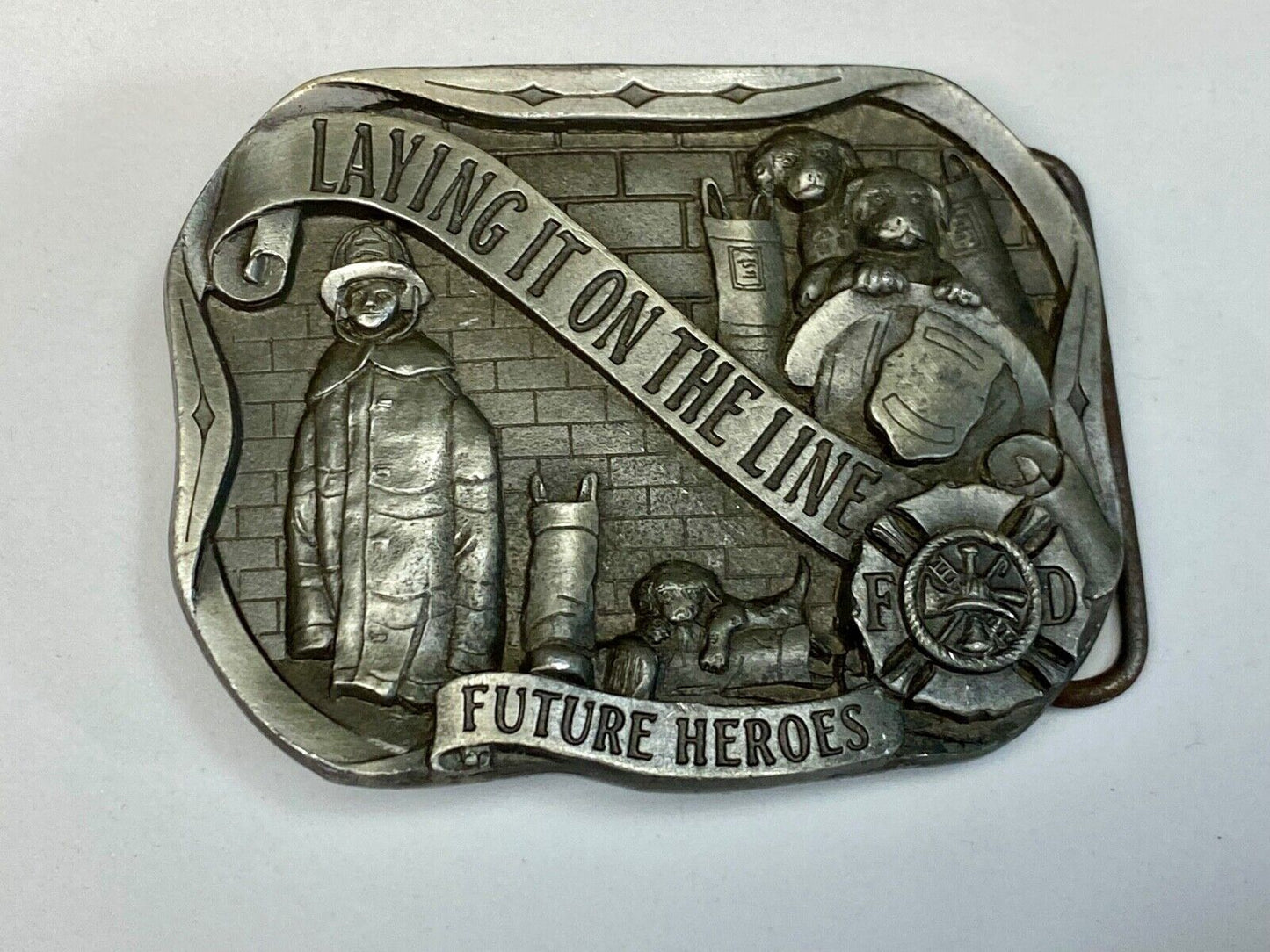 vintage Fire Fighter's Belt Buckle - 1996 Laying It On The Line  Limited Edition