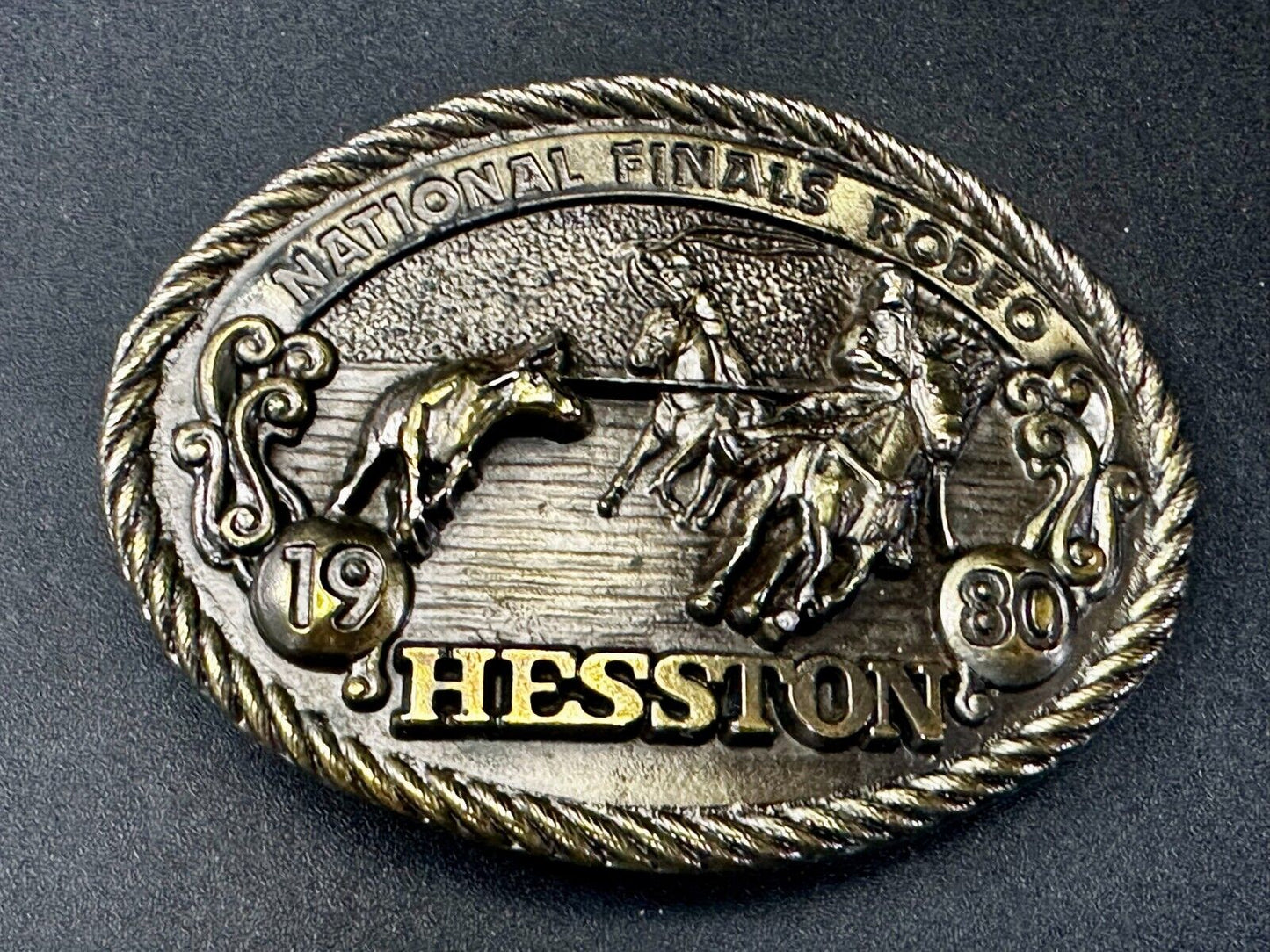 1980 Hesston National Finals Rodeo NFR Cowboys Team Roping Belt Buckle