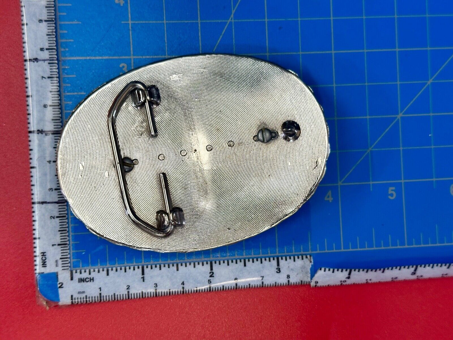 Two lucky pennies coins encased in cab style centerpiece of western belt buckle
