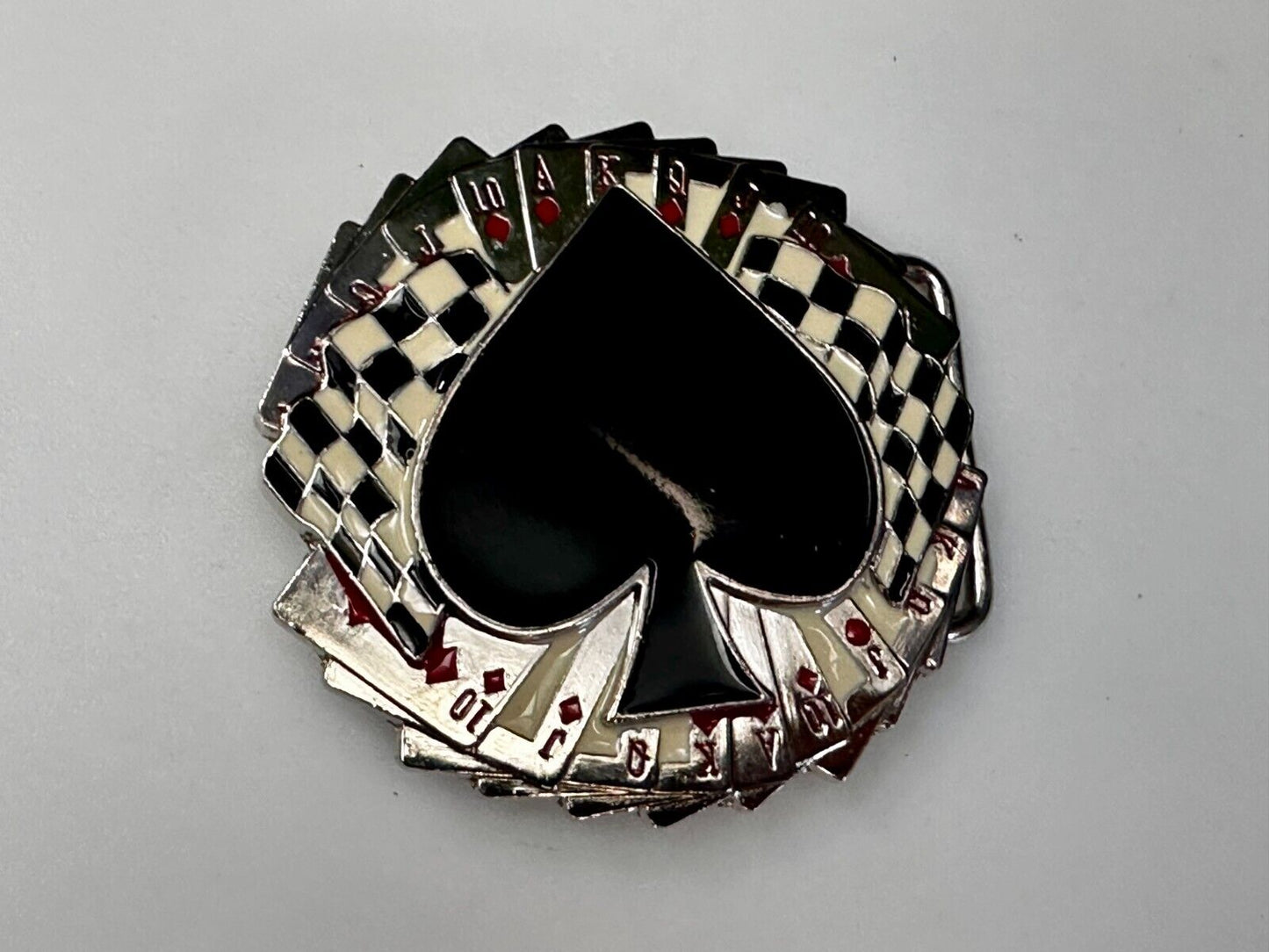 Ace of Spades Cards Royal Flush Poker Checkered Flag Gambling Casino Belt Buckle