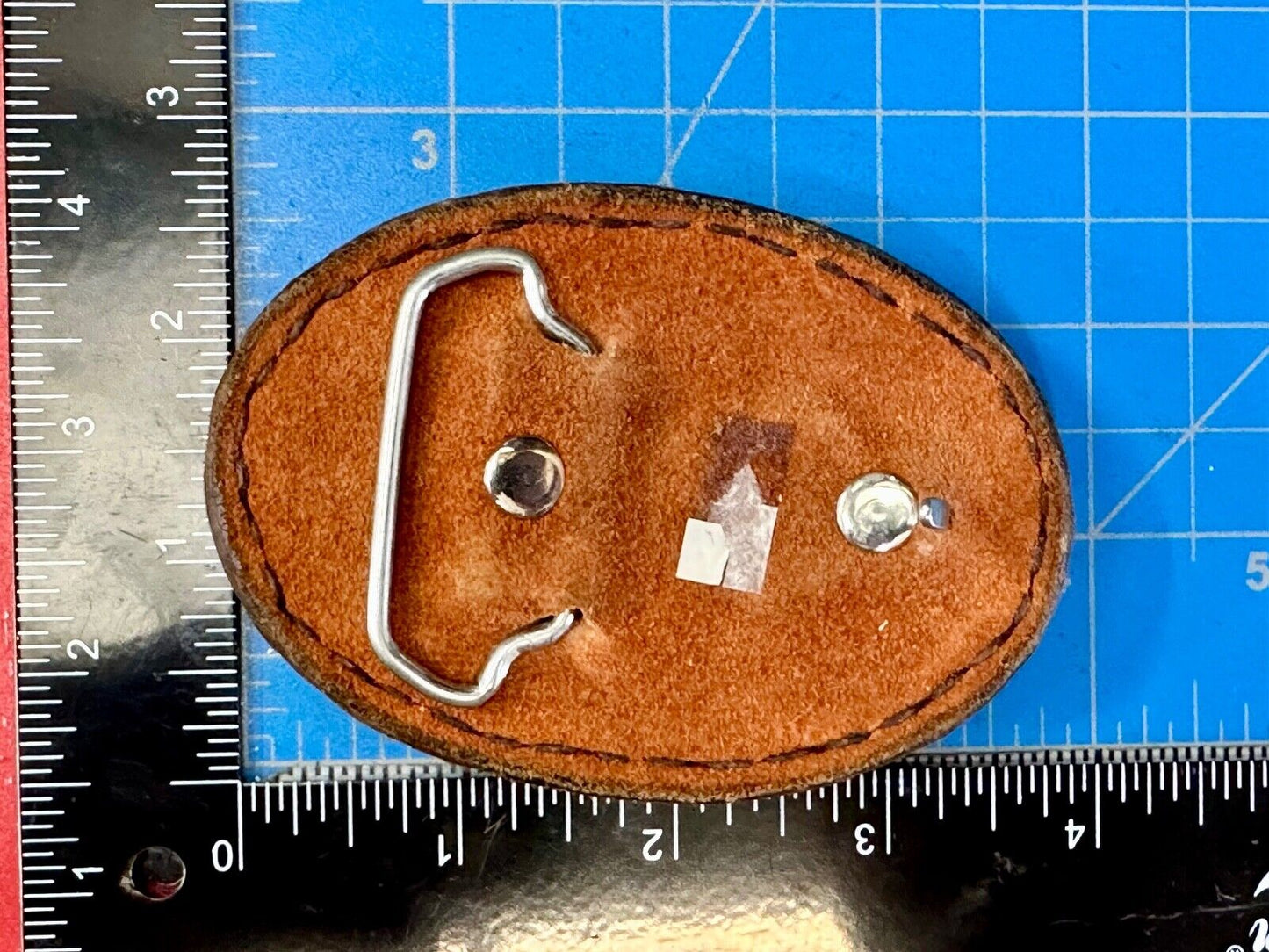 4" wide brown leather floral theme hand stitched artisan belt buckle