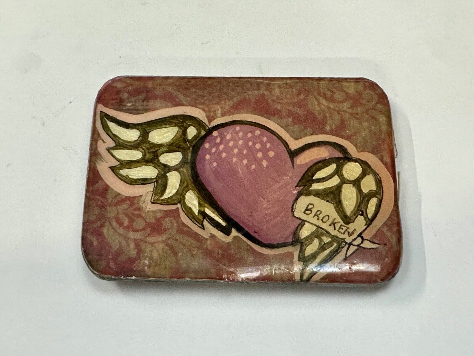 Vintage HEART with wings Mexican Collage belt buckle by artisan Nikki Zabicki