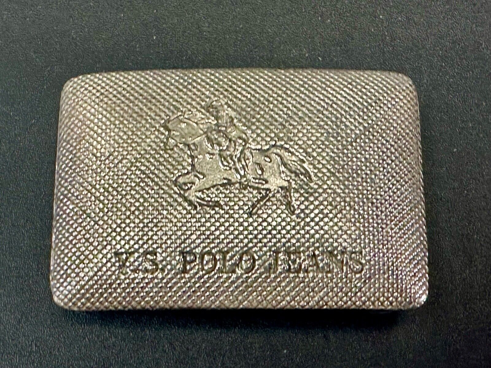 US Polo Jeans Horse Riding Polo Player Silver Tone Rectangular Belt Buckle