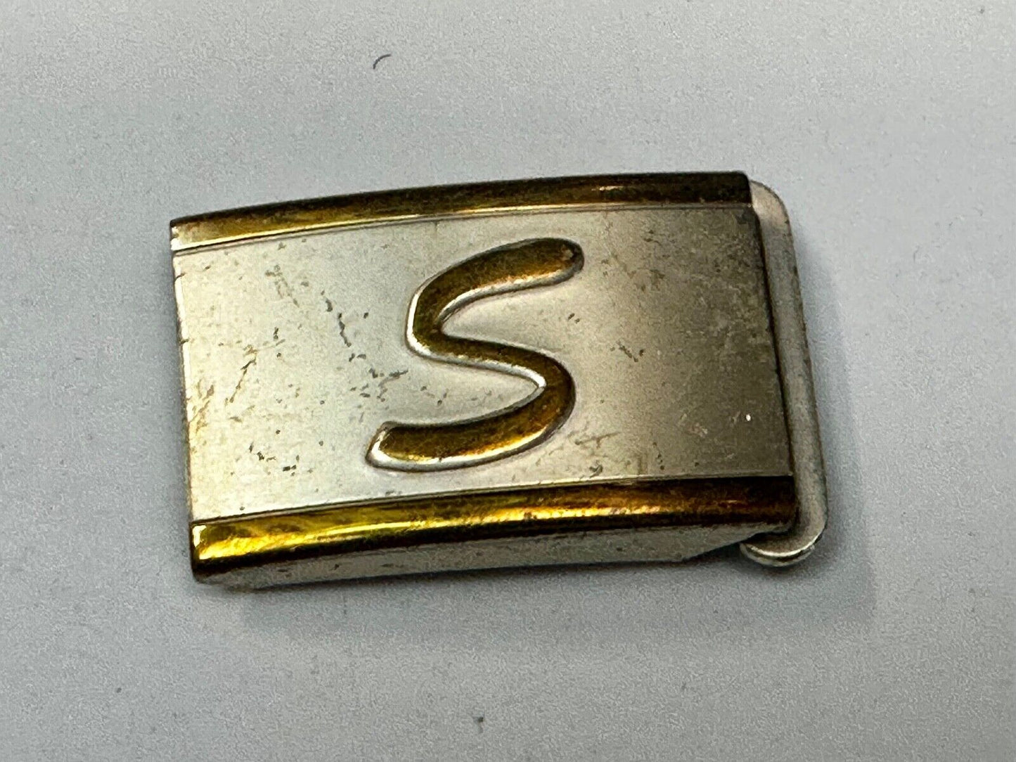 Vintage Letter S Initial Monogram Silver Plate Art Deco Belt Buckle by Tex Tan