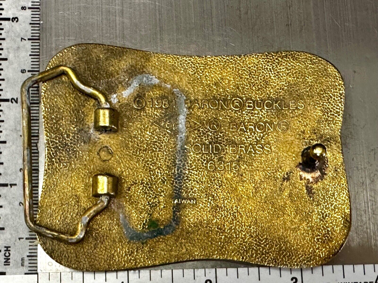 American Firefighters at work putting out fire Vintage 1981 Baron Belt Buckle