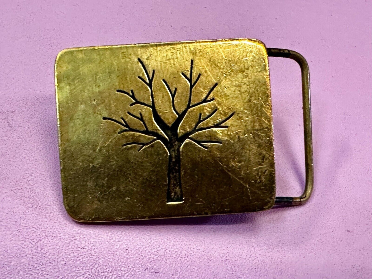 Tree of Life Inlaid Gold Tone Hippy Vibe Vintage SMALL Artisan Belt Buckle
