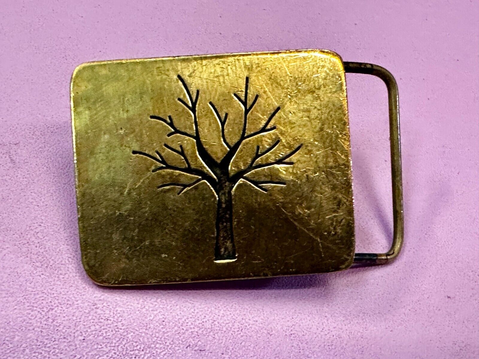 Tree of Life Inlaid Gold Tone Hippy Vibe Vintage SMALL Artisan Belt Buckle