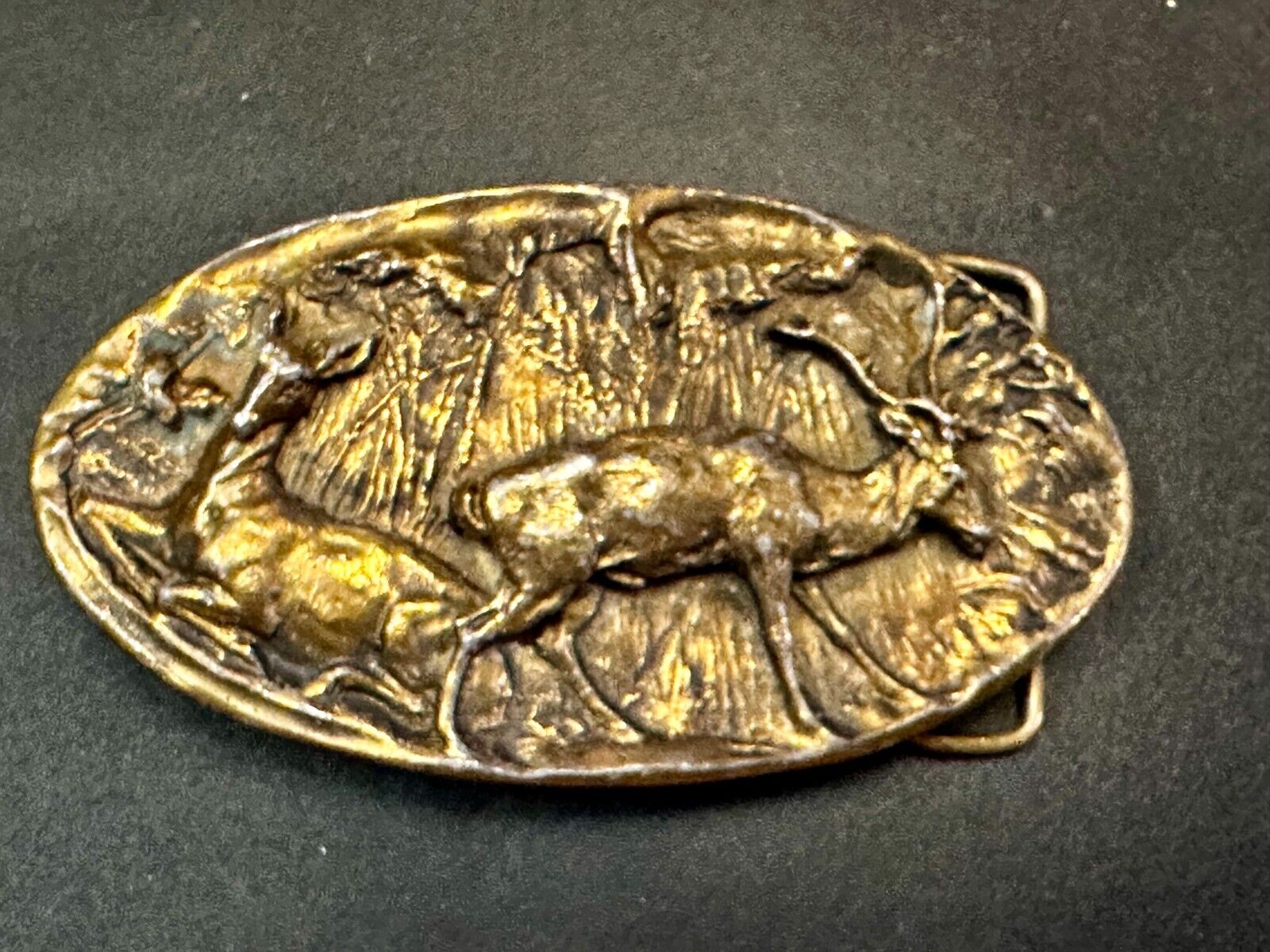 Vintage Deer in nature 1976 Adezy wide oval belt buckle