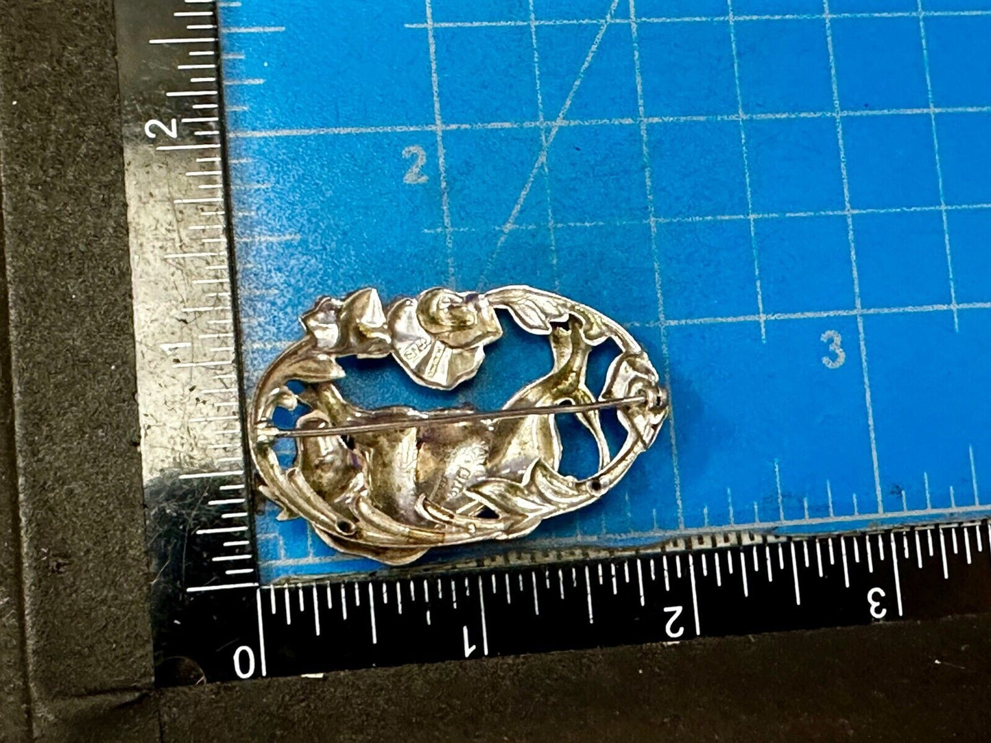 Taurus Bull 2" Wide Green Eyes -9 25 Sterling Silver Vintage Brooch by Otis