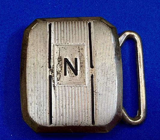 Antique Custom Letter Initial N Monogram Silver Plate Pioneer Belt Buckle