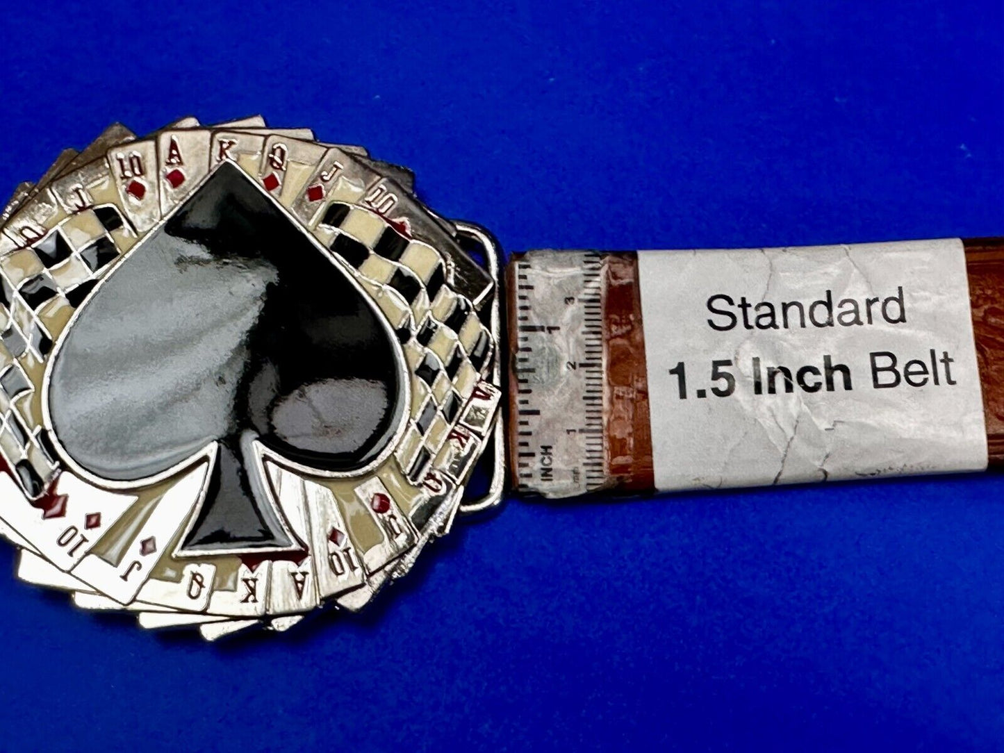 Ace of Spades Cards Royal Flush Poker Checkered Flag Gambling Casino Belt Buckle