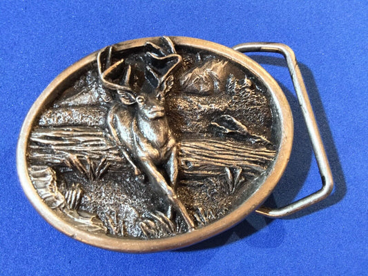 Vintage 1984 Bergamot brass works F-143 Strong DEER jumping over log fallen tree