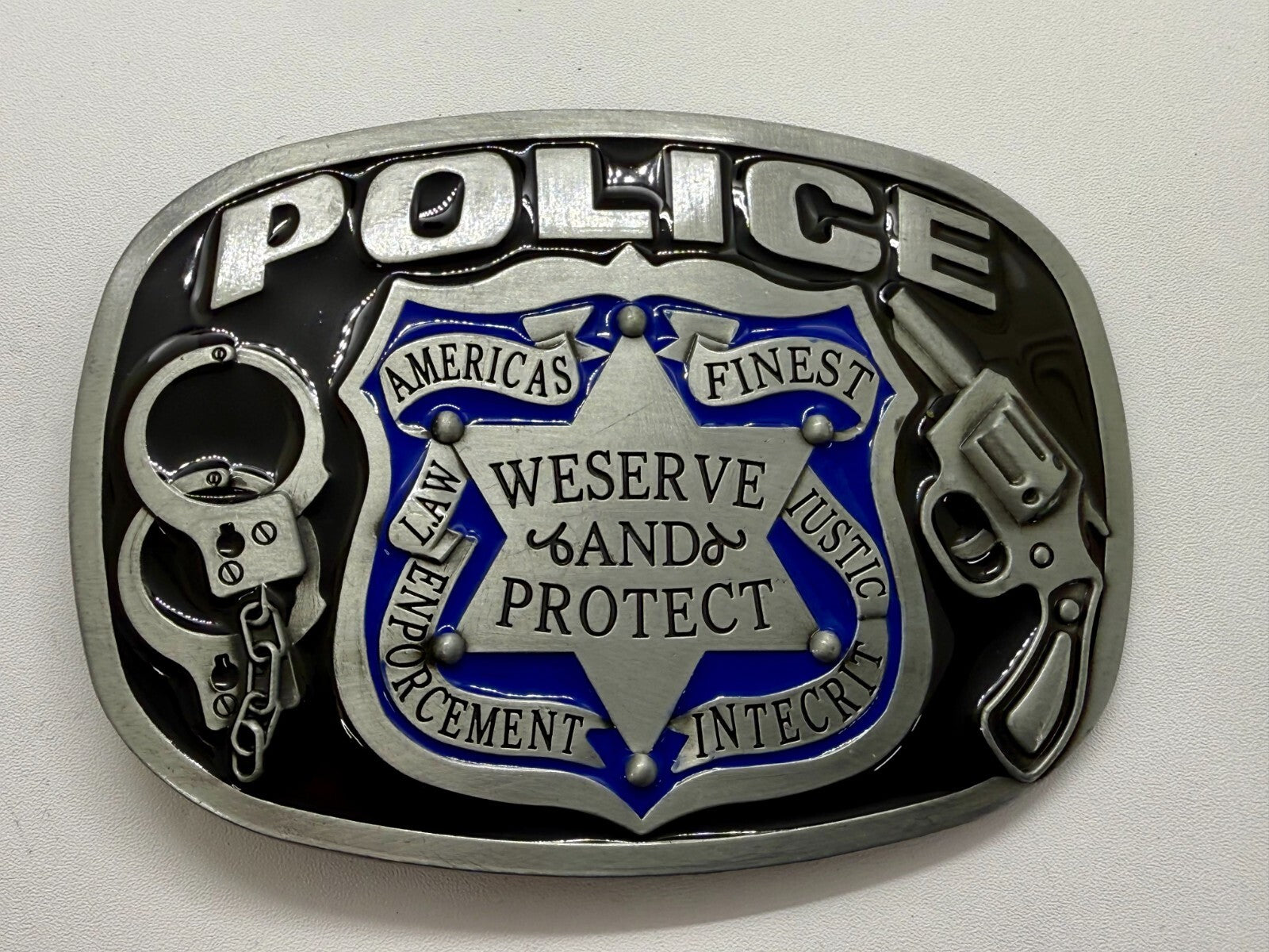 AMERICAS FINEST POLICE We Serve Protect Law Enforcement Commemorate Belt Buckle