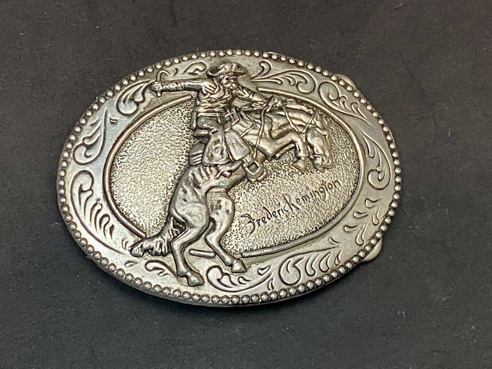 An Indian Trapper Frederick Remington Cowboy Horse Vintage Belt Buckle