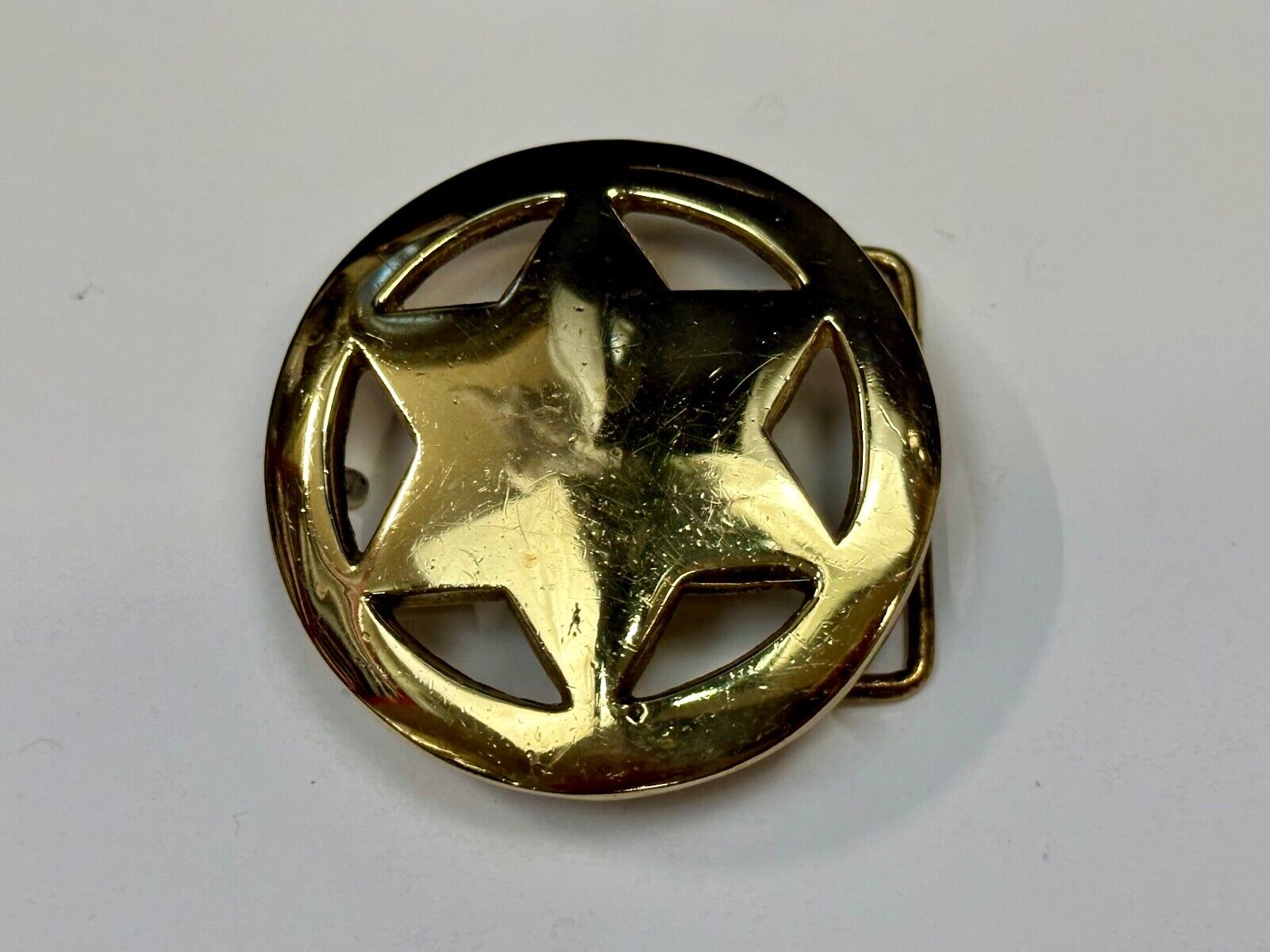 Badge Shaped Cutout Star in circle Vintage Solid Brass Belt Buckle