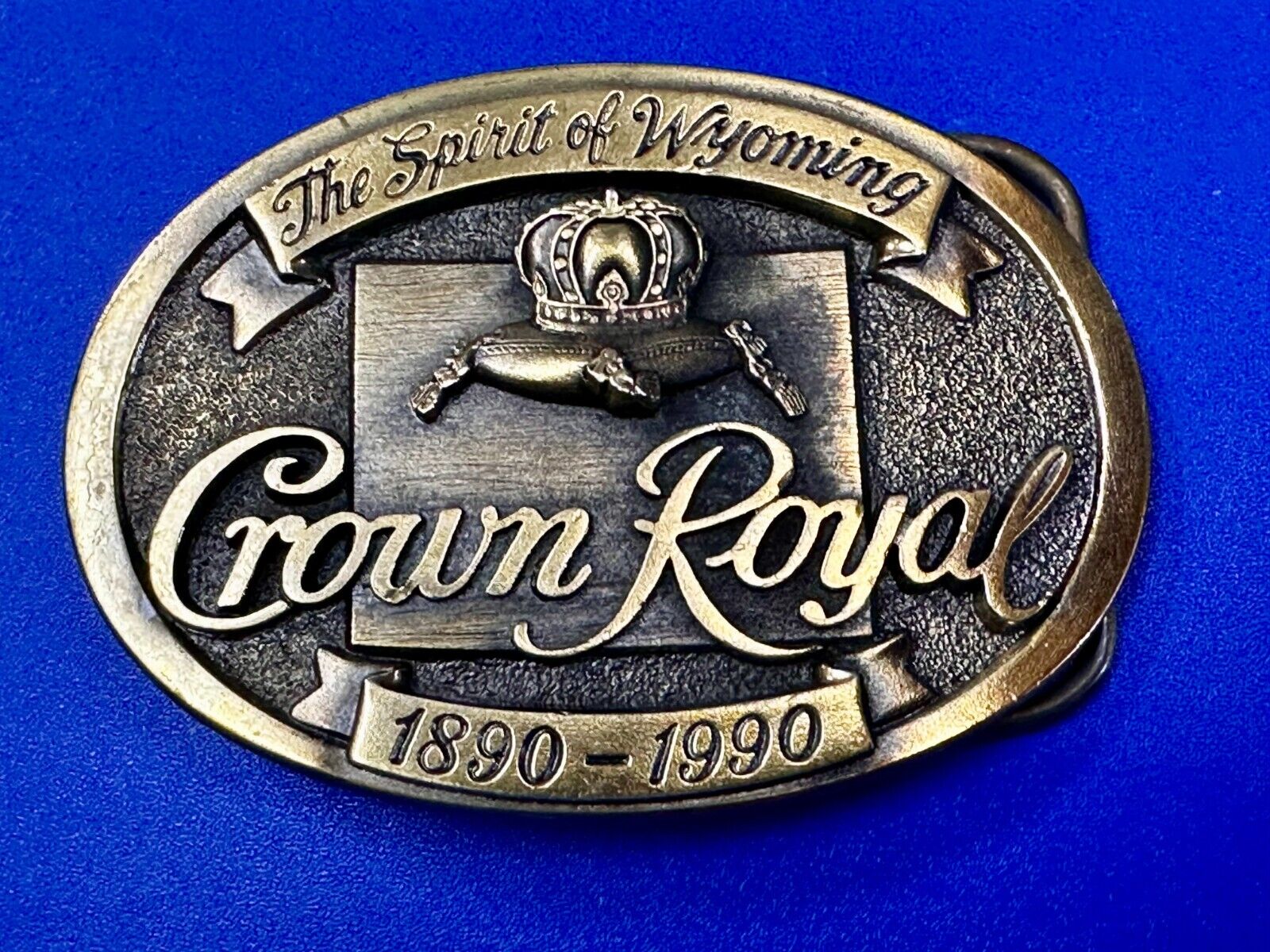 The Spirit of Wyoming Crown Royal Whiskey 1890-1990 Great American Belt Buckle